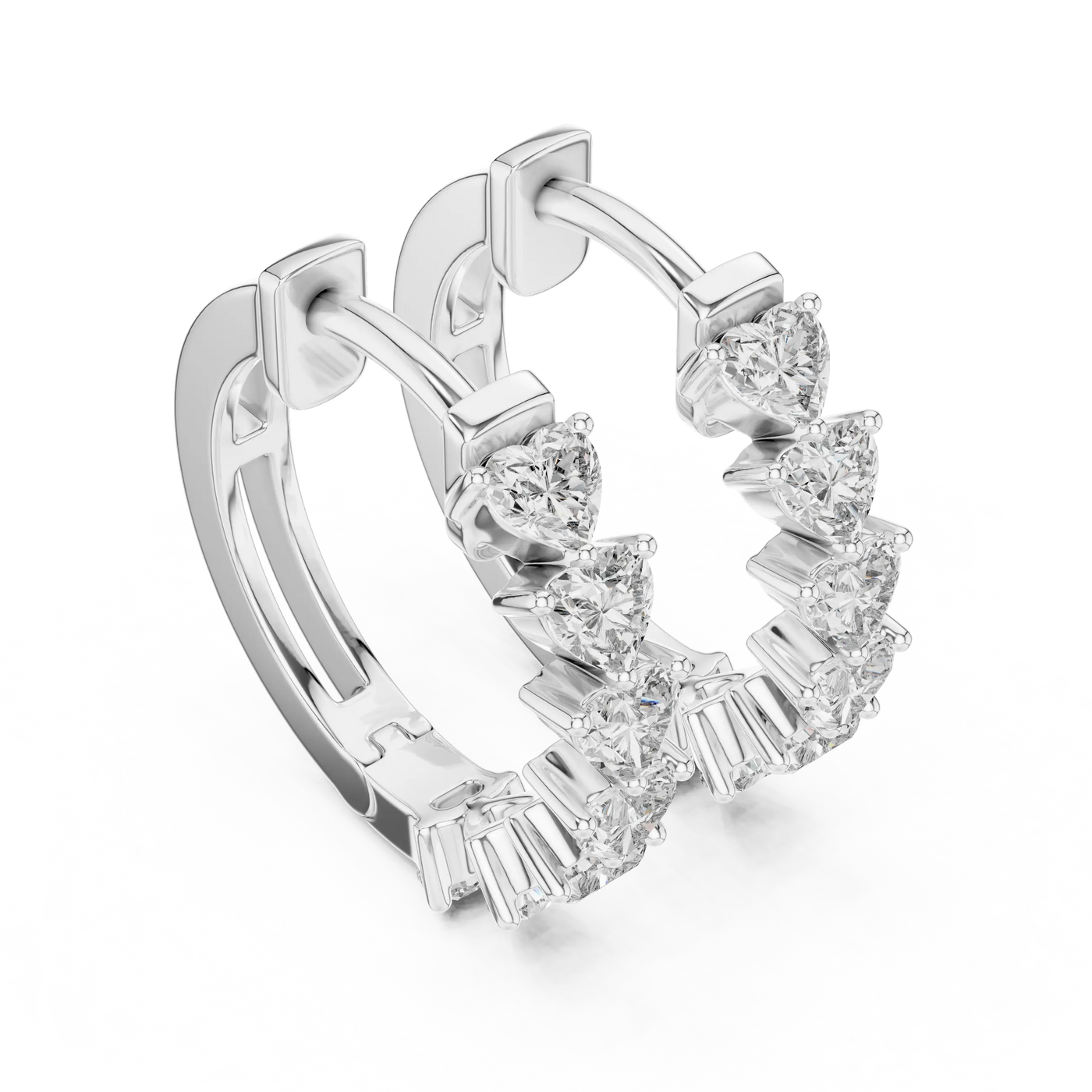 Three-quarter View: Princess Cut Diamond Earrings with Prong Setting in 14k White Gold - Lab Grown - Driona Jewels