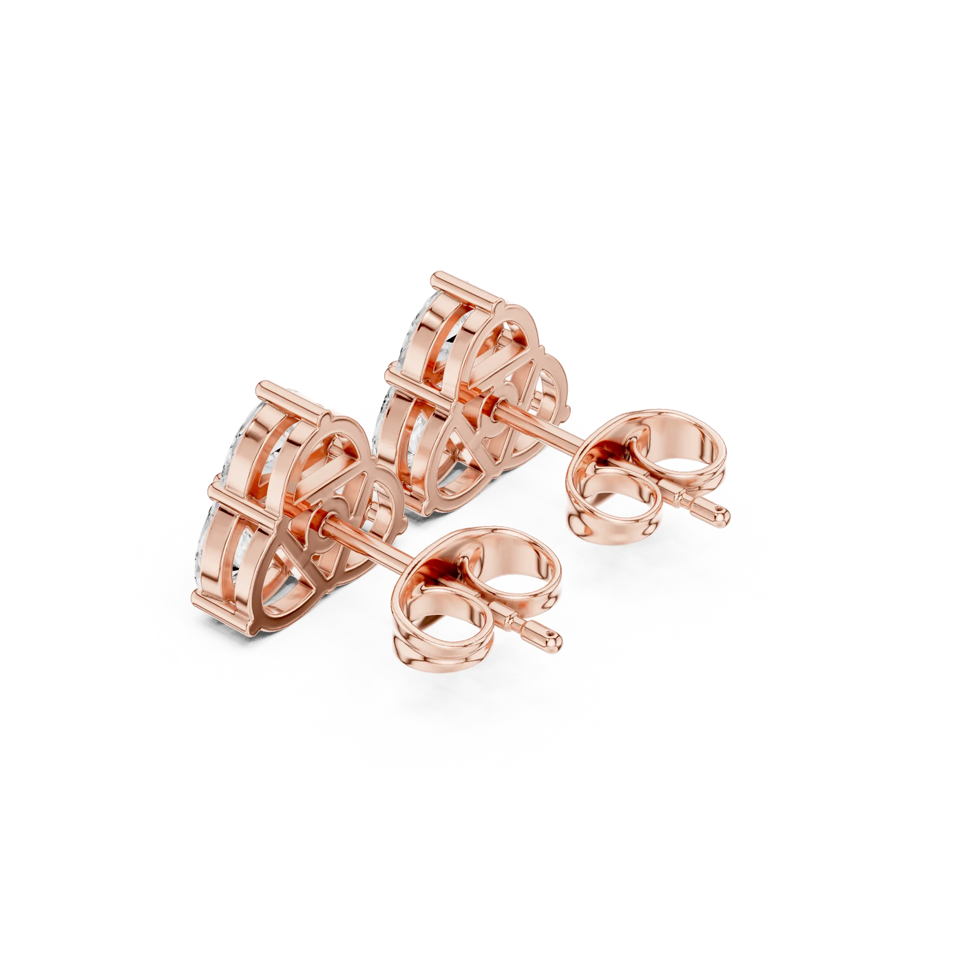 Back-View: Princess Diamond Earrings with Stud Setting in 14k Rose Gold - Lab Grown - Driona Jewels