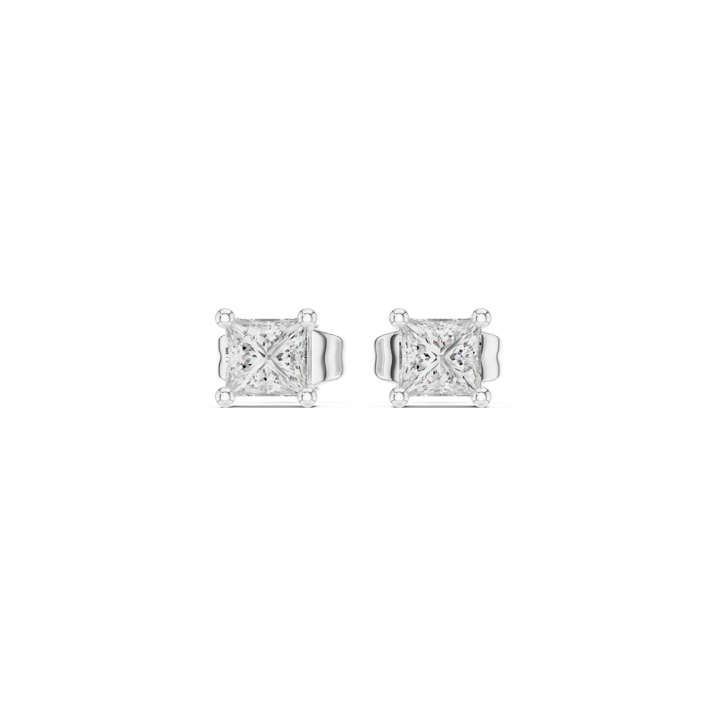 Pair Shot: Princess Diamond Earrings with Stud Setting in 14k White Gold - Lab Grown - Driona Jewels