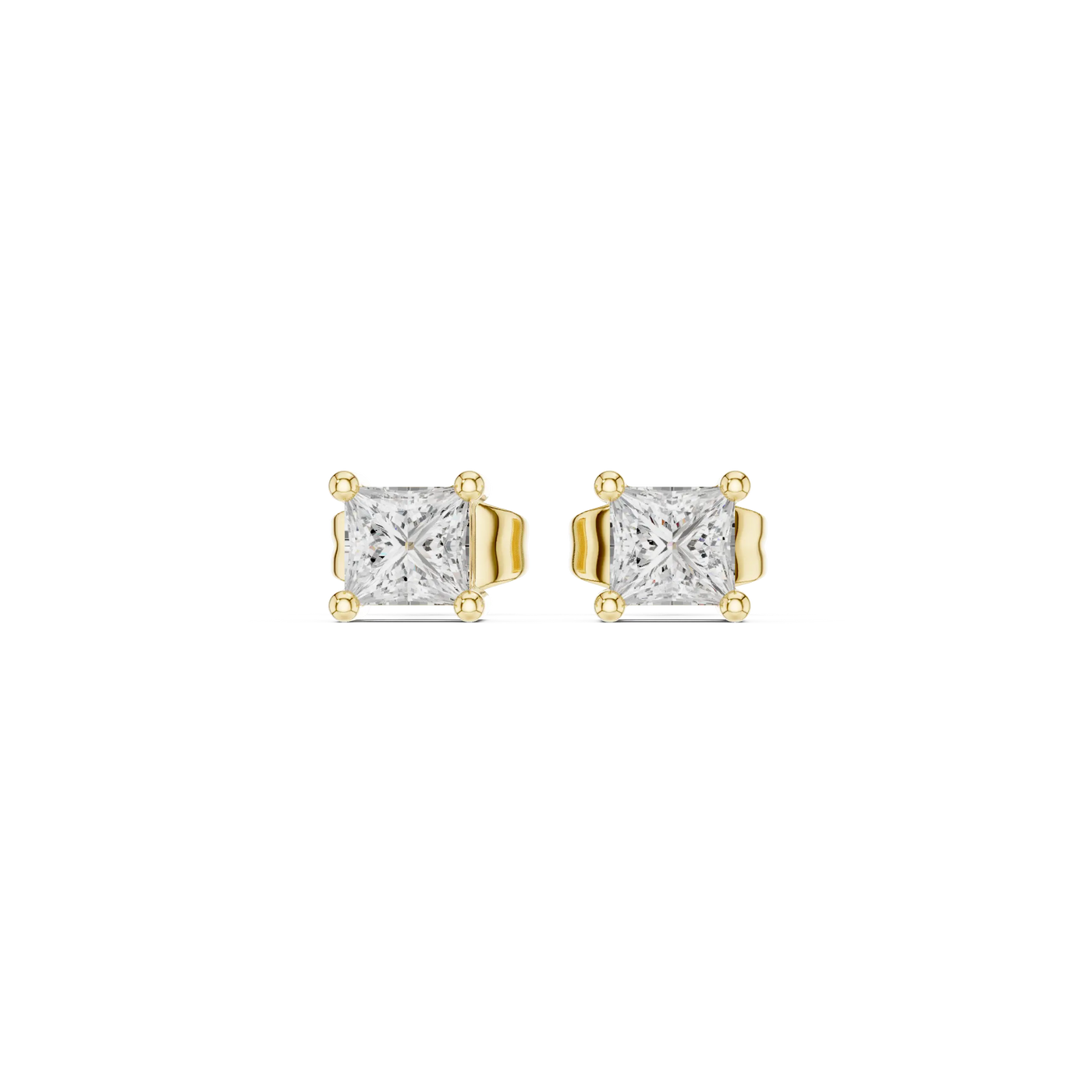 Pair Shot: Princess Diamond Earrings with Stud Setting in 14k Yellow Gold - Lab Grown - Driona Jewels