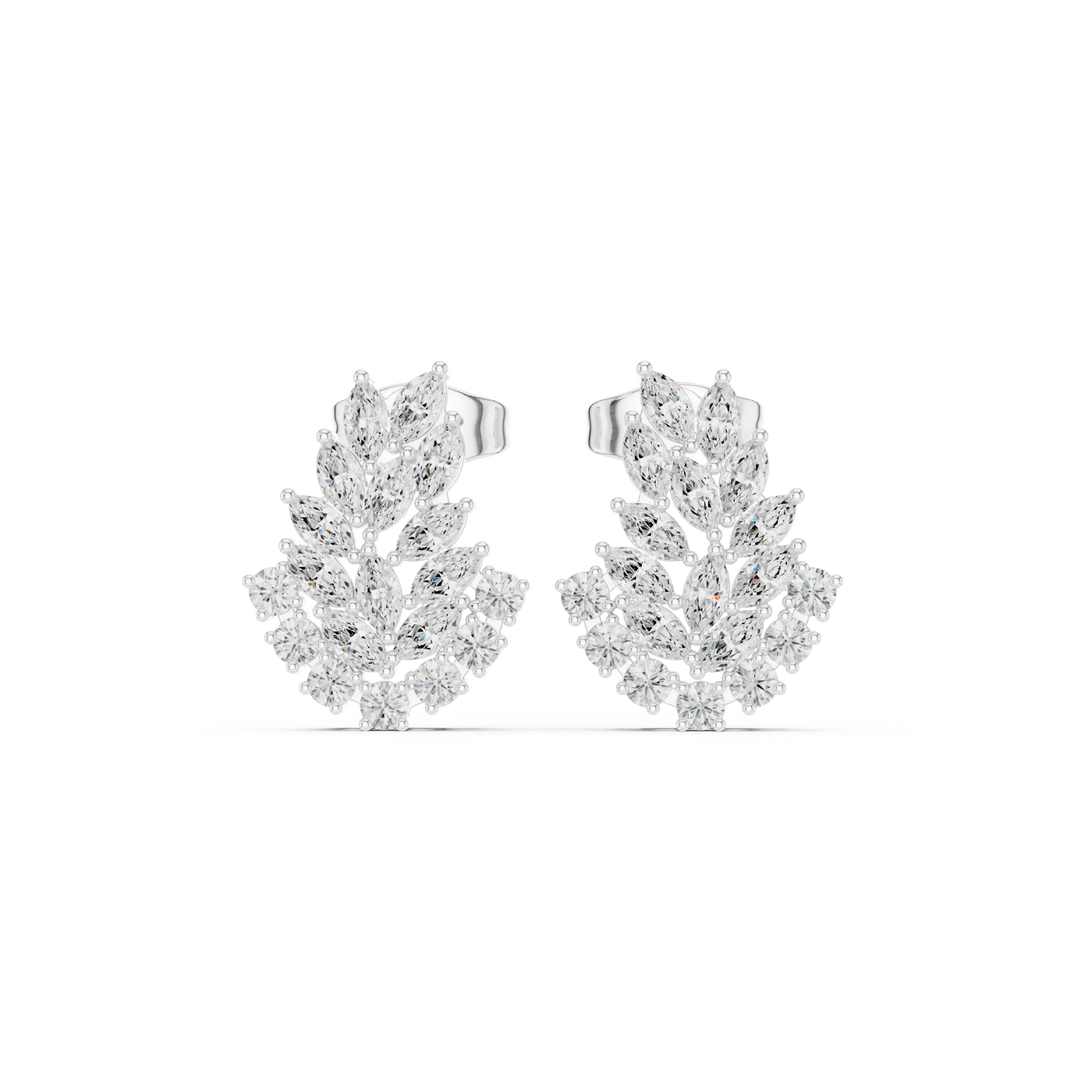 Pair-Shot: Radiant Diamond Earrings with Cluster Setting in 14k White Gold - Lab Grown - Driona Jewels