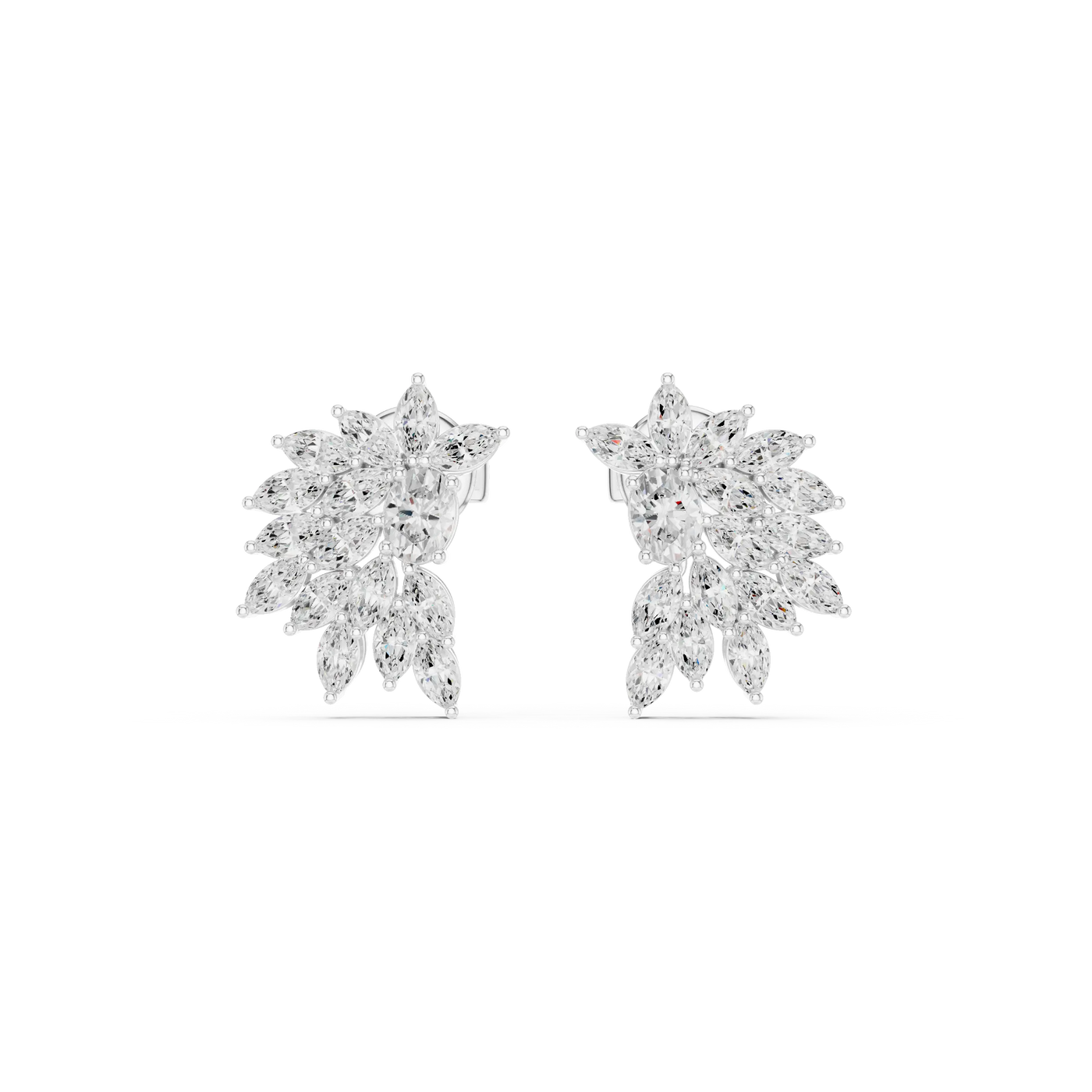 Pair Shot: Radiant Diamond Earrings with Halo Setting in 14k White Gold - Lab Grown - Driona Jewels
