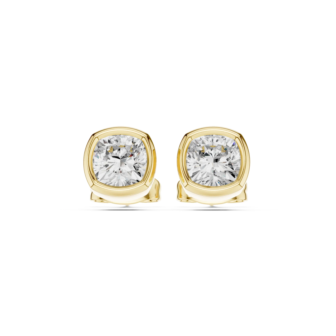 Pair Shot: Round Diamond Studs with Bezel Setting in 14k Yellow Gold - Lab Grown - Driona Jewels