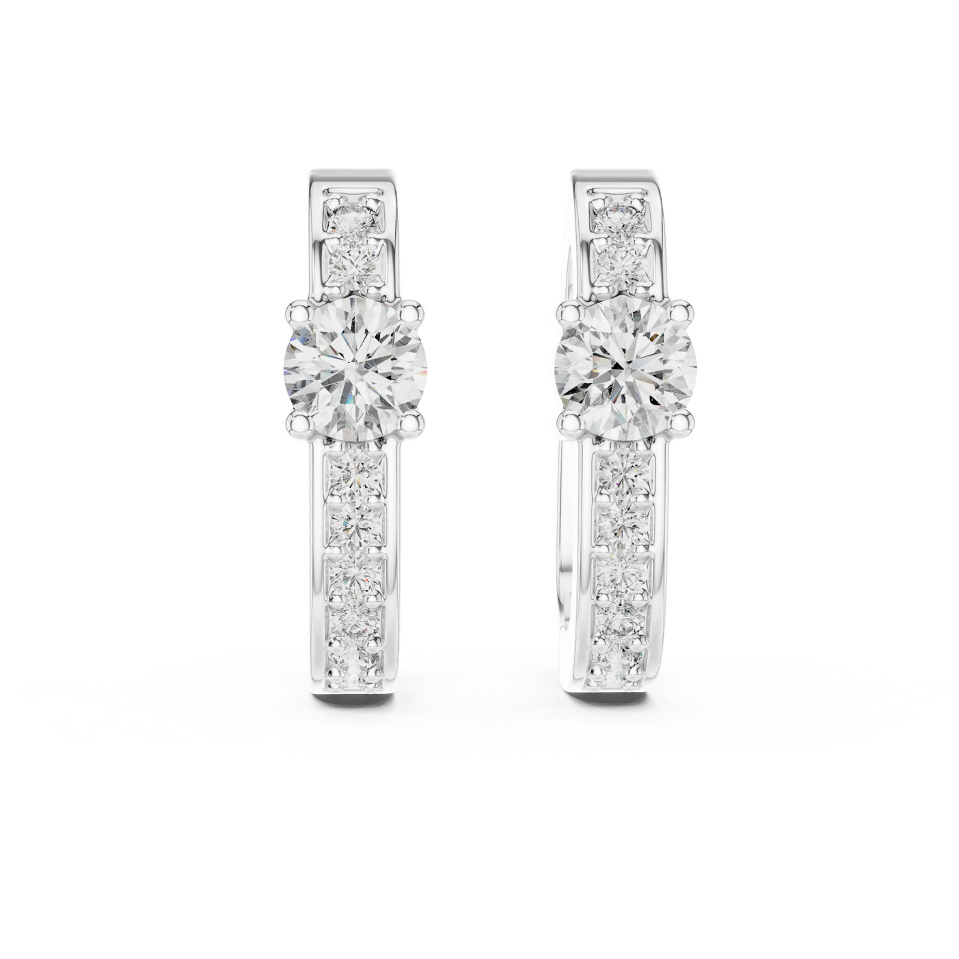 Pair-Shot: Round Diamond Earrings with Channel Setting in 14k White Gold - Lab Grown - Driona Jewels