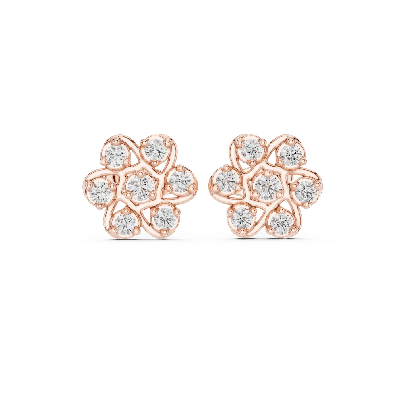 Pair-Shot: Round Diamond Earrings with Cluster Setting in 14k Rose Gold - Lab Grown - Driona Jewels
