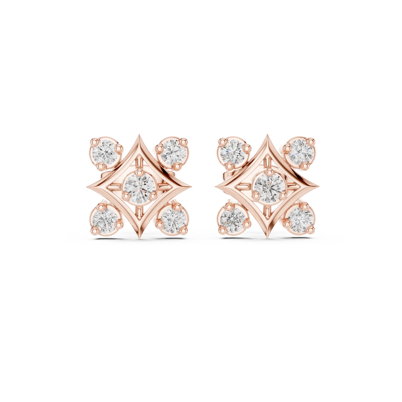 Pair-Shot: Round Diamond Earrings with Cluster Setting in 14k Rose Gold - Lab Grown - Driona Jewels