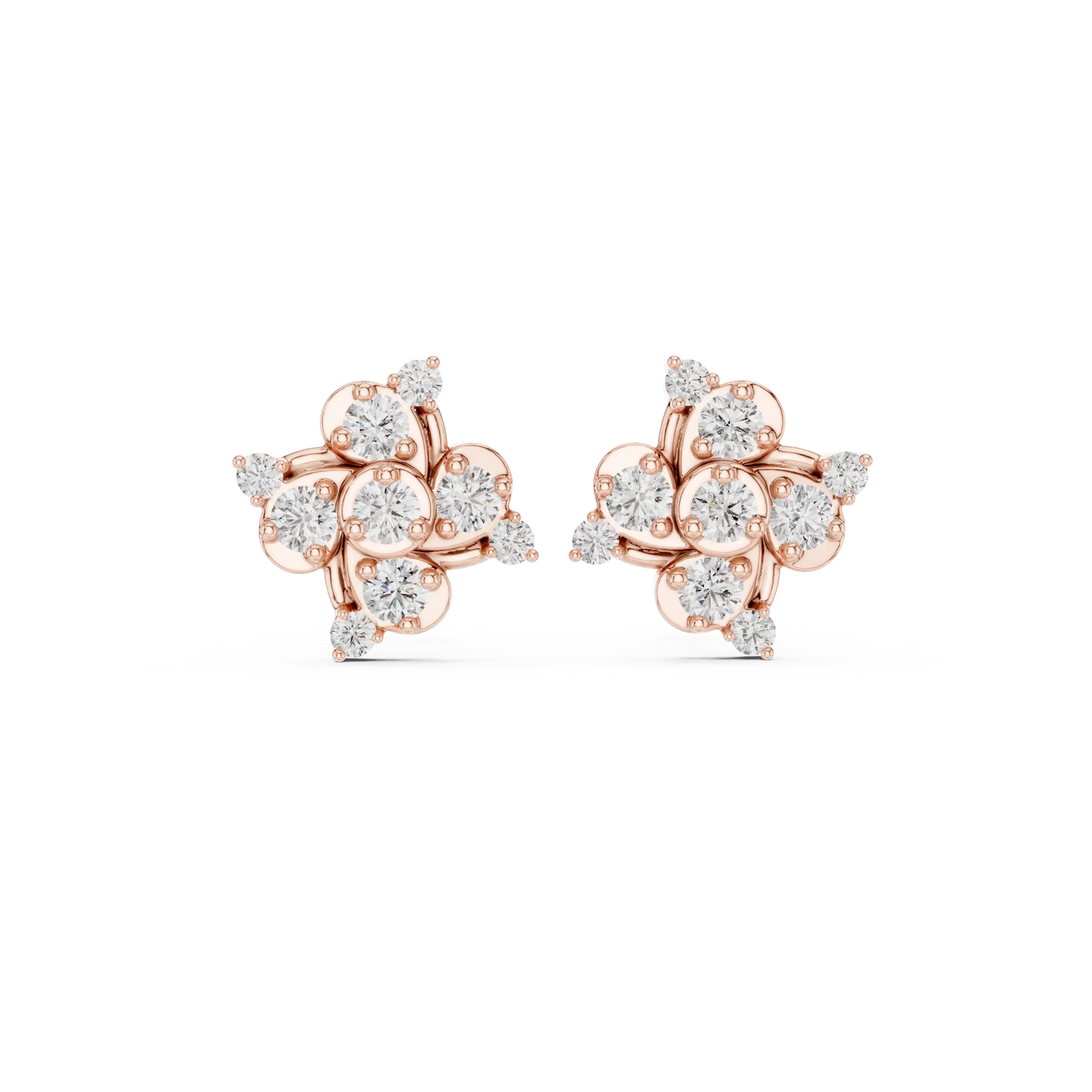 Pair-Shot: Round Diamond Earrings with Cluster Setting in 14k Rose Gold - Lab Grown - Driona Jewels