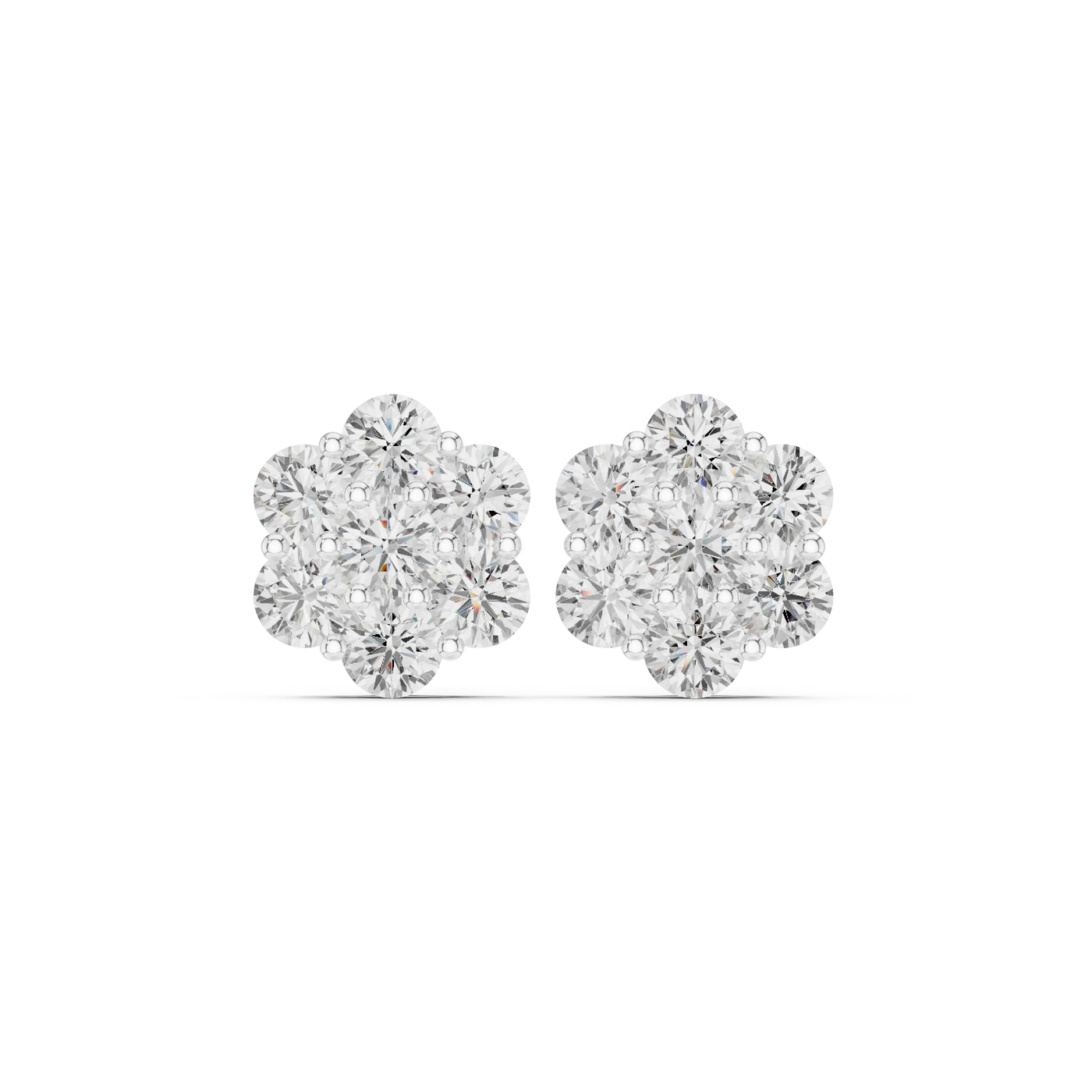 Pair-Shot: Round Diamond Earrings with Cluster Setting in 14k White Gold - Lab Grown - Driona Jewels