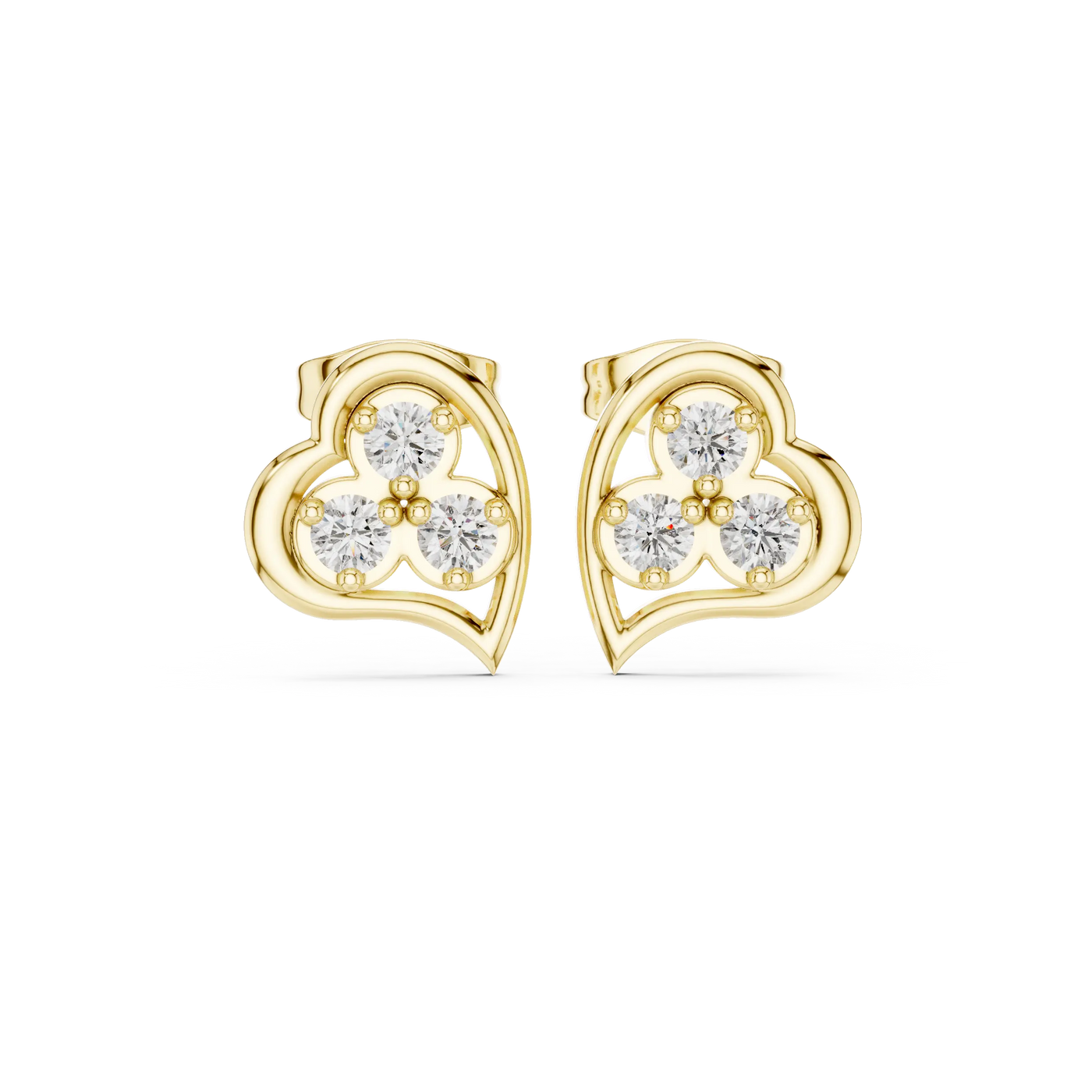 Pair Shot: Round Diamond Earrings with Cluster Setting in 14k Yellow Gold - Lab Grown - Driona Jewels