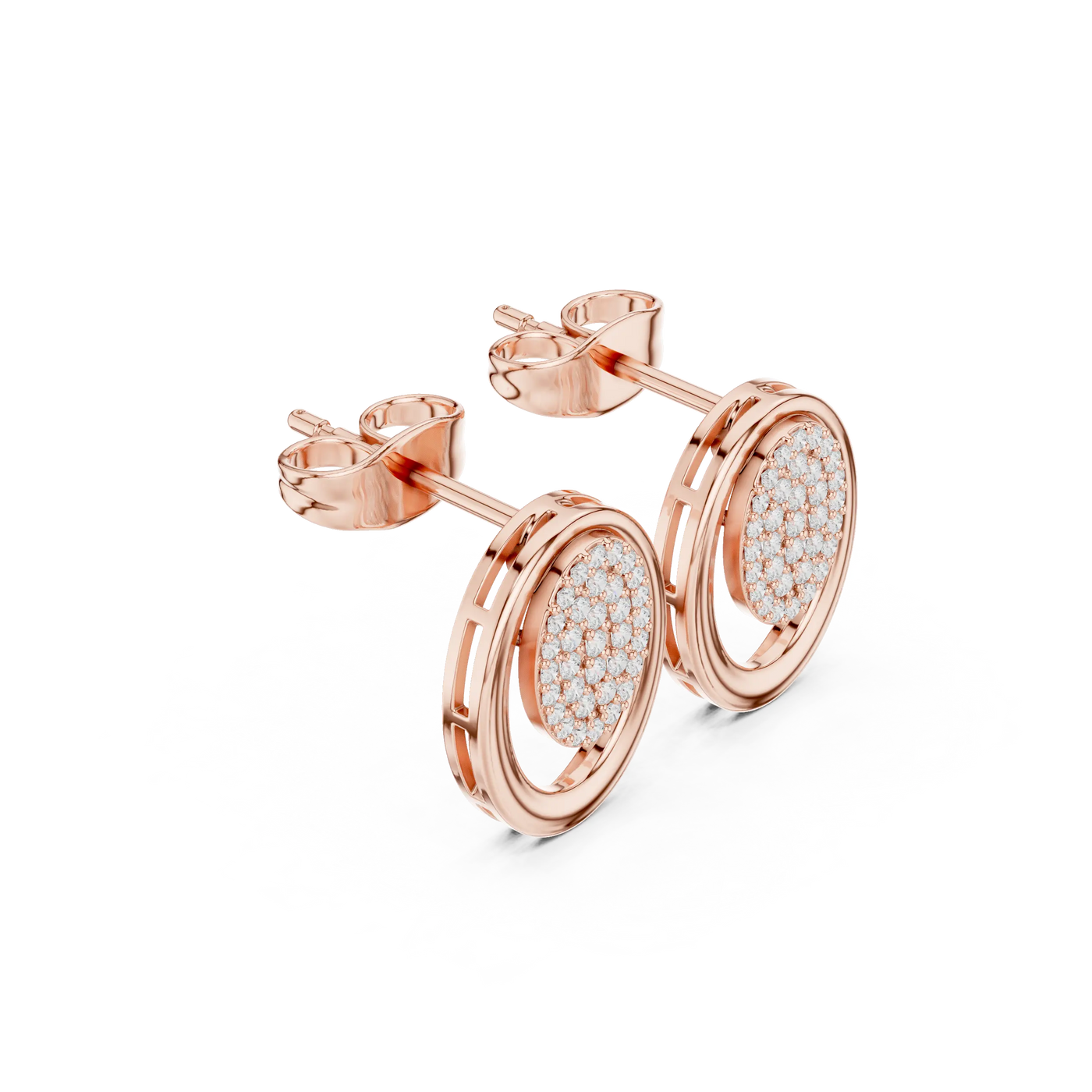 Pair-Shot: Round Diamond Earrings with Halo Setting in 14k Rose Gold - Lab Grown - Driona Jewels