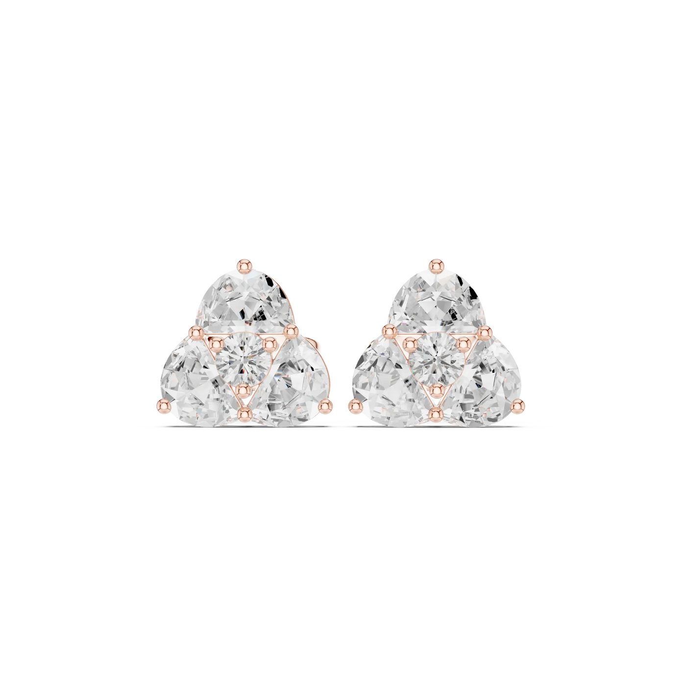 Pair-shot: Round Diamond Earrings with Halo Setting in 14k Rose Gold - Lab Grown - Driona Jewels