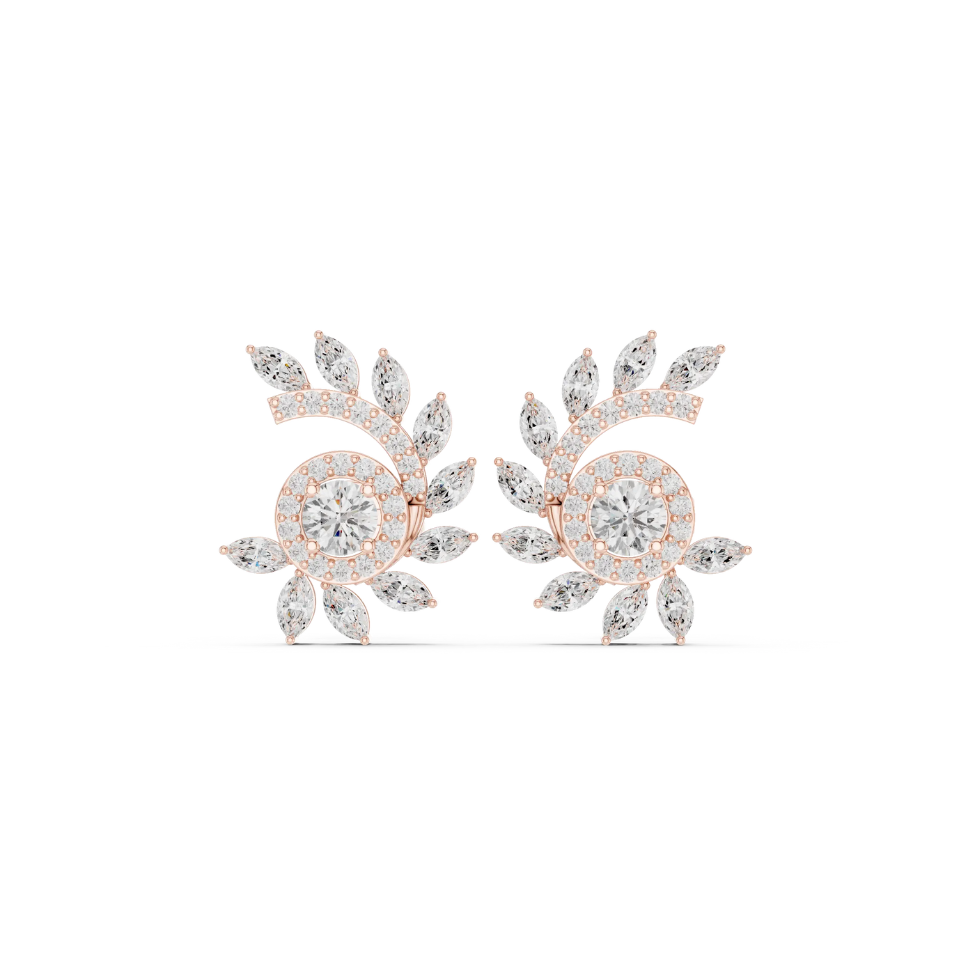 Pair Shot: Round Diamond Earrings with Halo Setting in 14k Rose Gold - Lab Grown - Driona Jewels