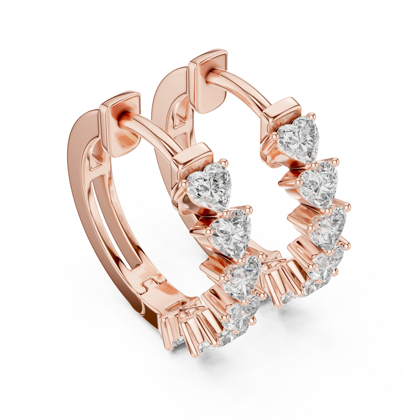 Pair-Shot: Round Diamond Earrings with Halo Setting in 14k Rose Gold - Lab Grown - Driona Jewels