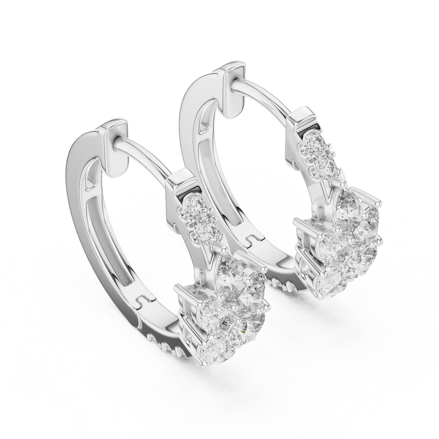 Pair-shot: Round Diamond Earrings with Halo Setting in 14k White Gold - Lab Grown - Driona Jewels