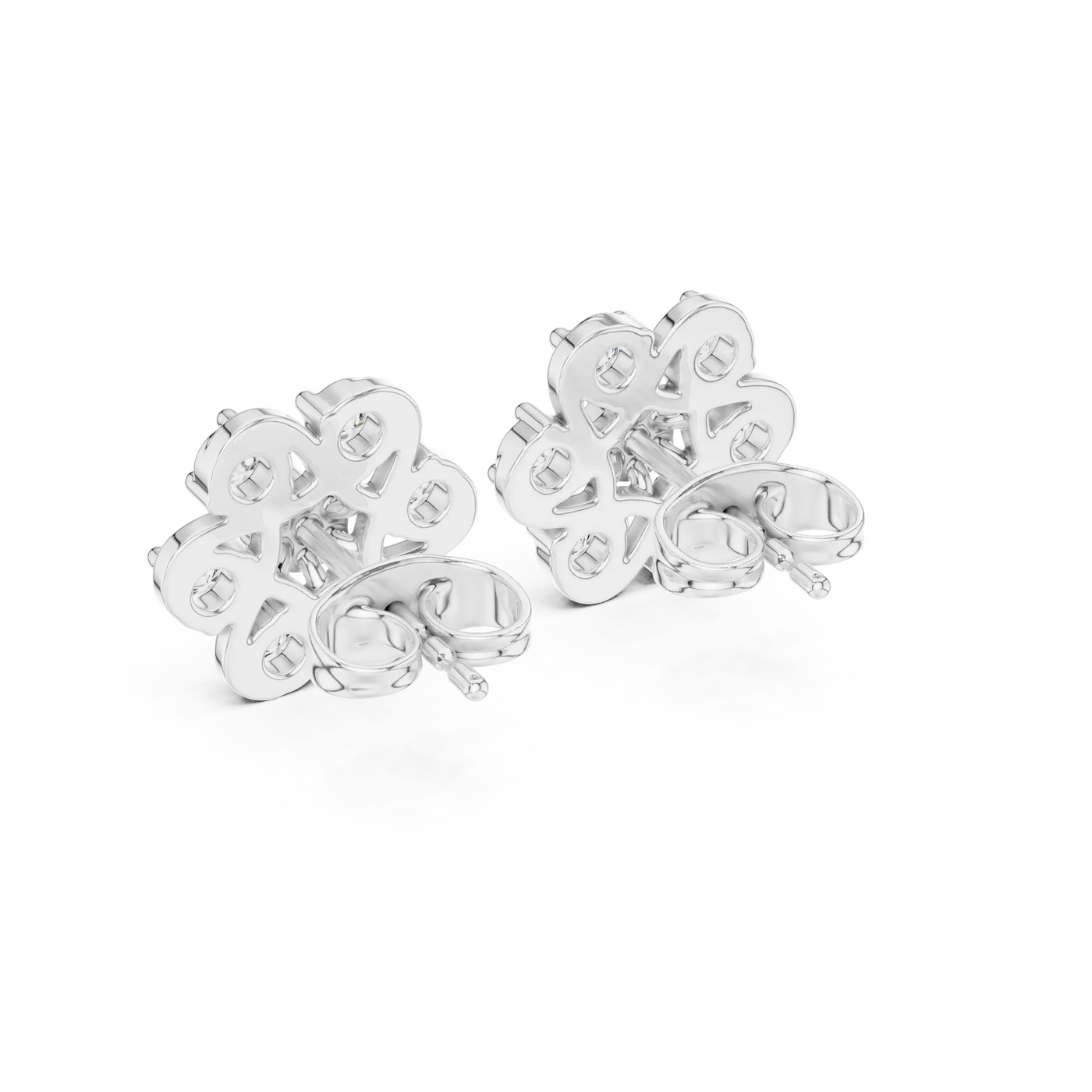 Pair-shot: Round Diamond Earrings with Halo Setting in 14k White Gold - Lab Grown - Driona Jewels