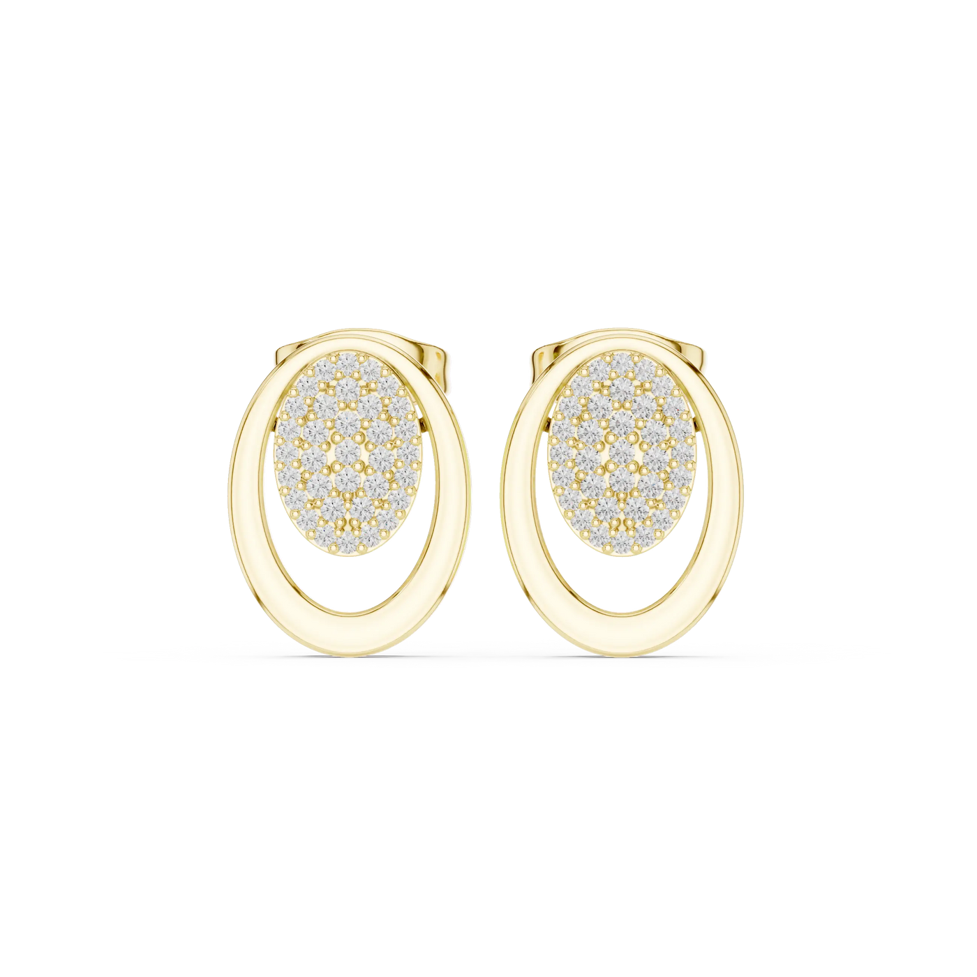 Pair-Shot: Round Diamond Earrings with Halo Setting in 14k Yellow Gold - Lab Grown - Driona Jewels