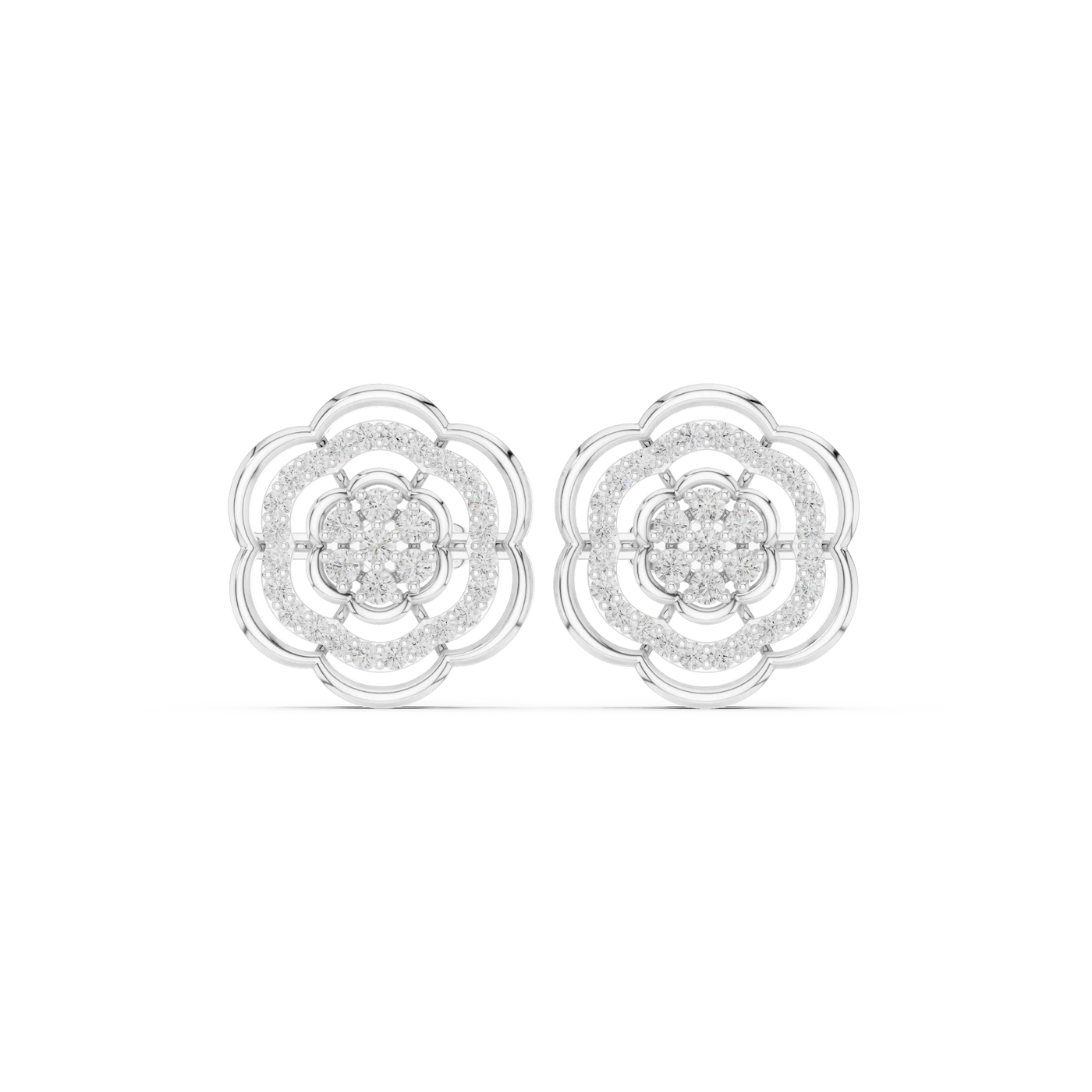 Pair Shot: Round Diamond Earrings with Pave Setting in 14k White Gold - Lab Grown - Driona Jewels