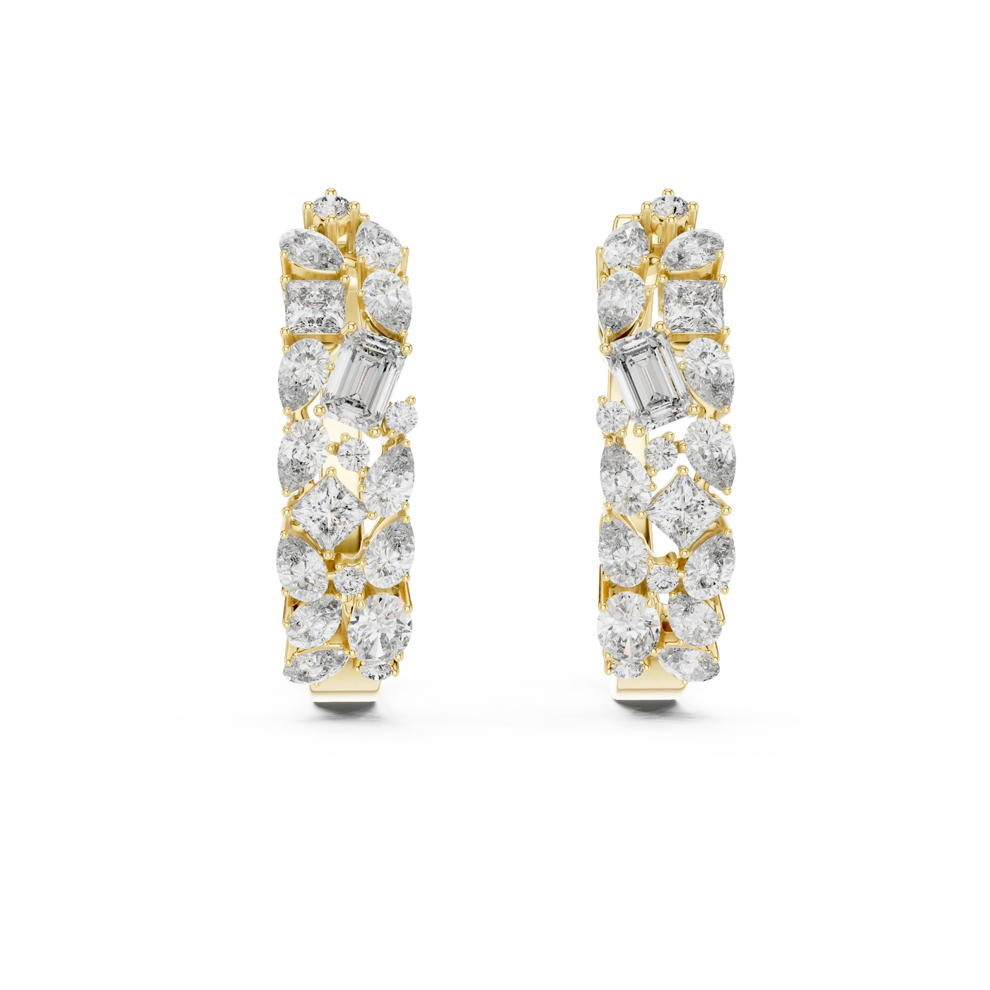 Pair Shot: Round Diamond Earrings with Pave Setting in 14k Yellow Gold - Lab Grown - Driona Jewels
