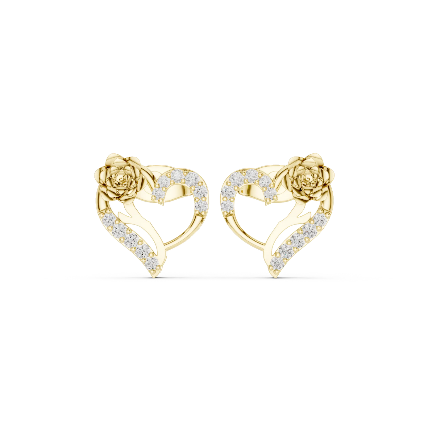 Pair-Shot: Round Diamond Earrings with Pave Setting in 14k Yellow Gold - Lab Grown - Driona Jewels