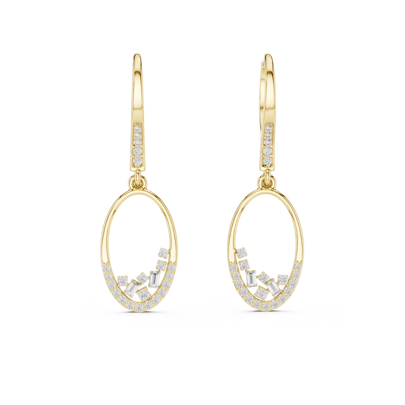 Pair-Shot: Round Diamond Earrings with Pave Setting in 14k Yellow Gold - Lab Grown - Driona Jewels