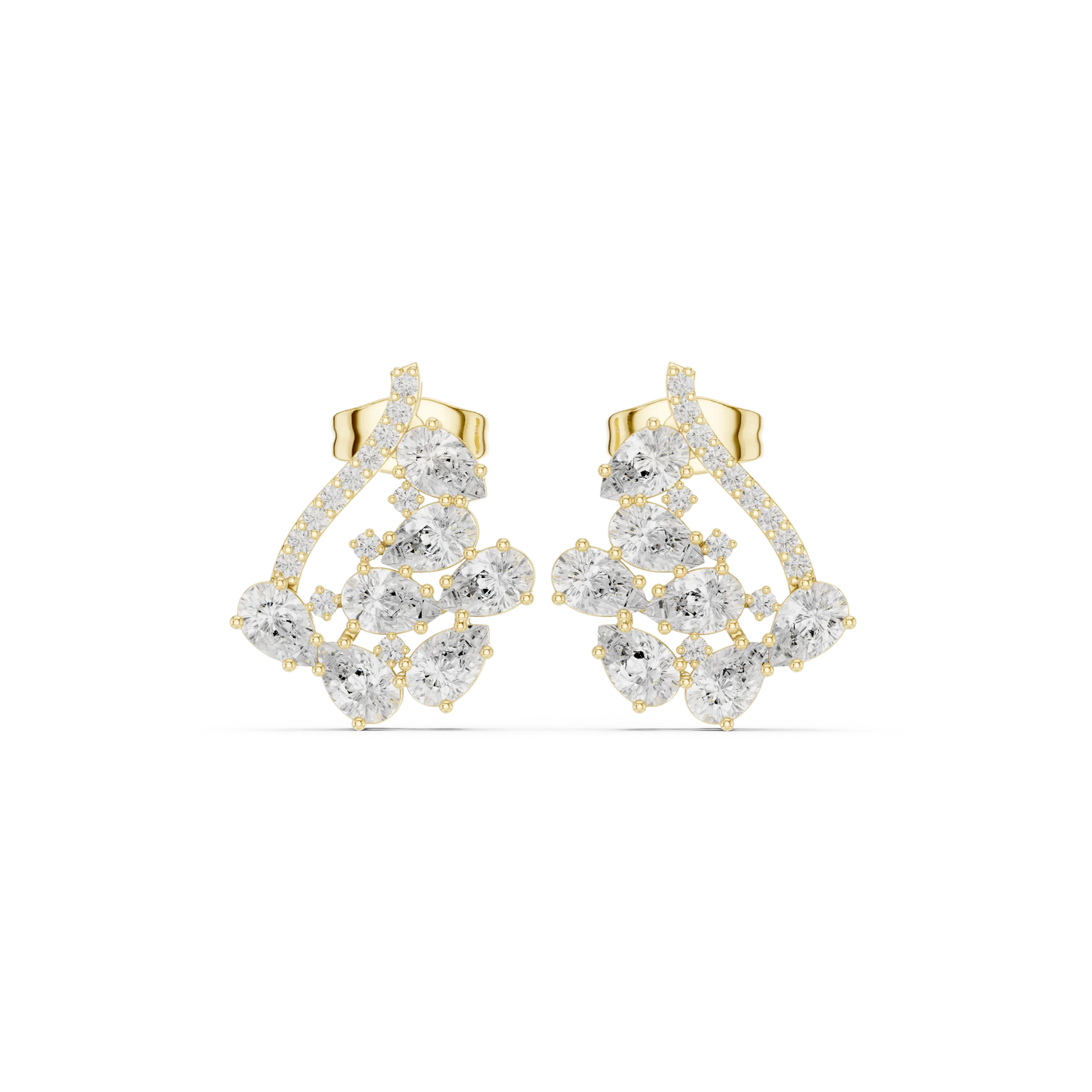 Pair Shot: Round Diamond Earrings with Pave Setting in 14k Yellow Gold - Lab Grown - Driona Jewels