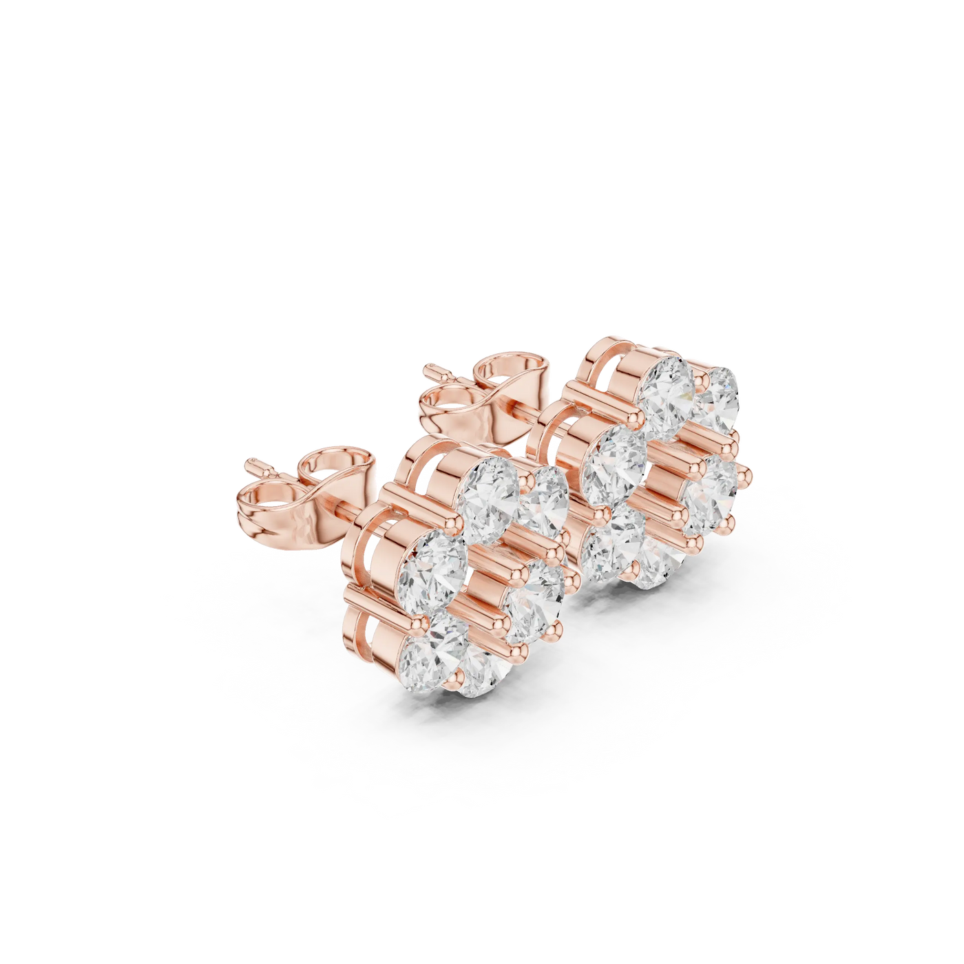 Pair Shot: Round Diamond Earrings with Prong Setting in 14k Rose Gold - Lab Grown - Driona Jewels