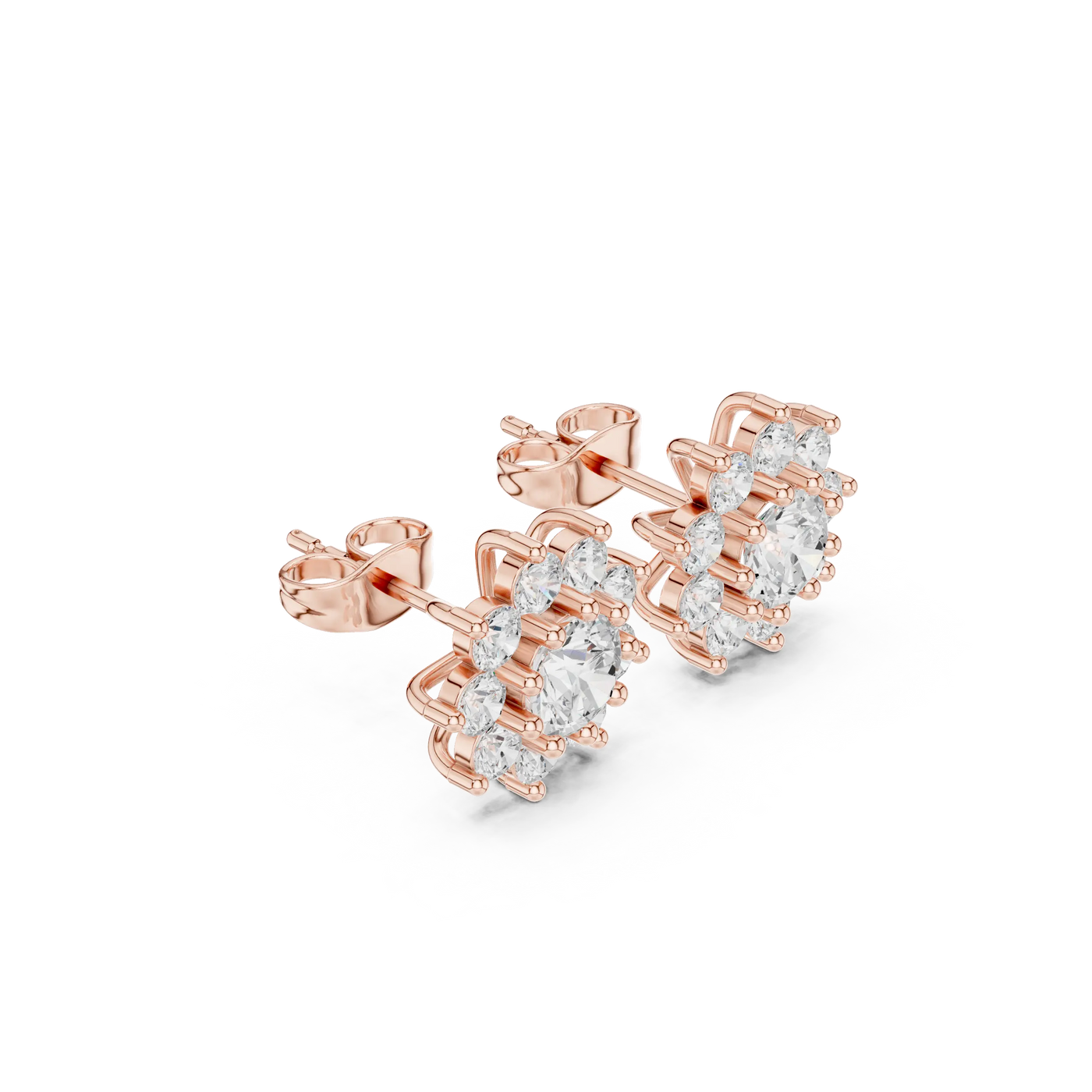 Pair Shot: Round Diamond Earrings with Prong Setting in 14k Rose Gold - Lab Grown - Driona Jewels