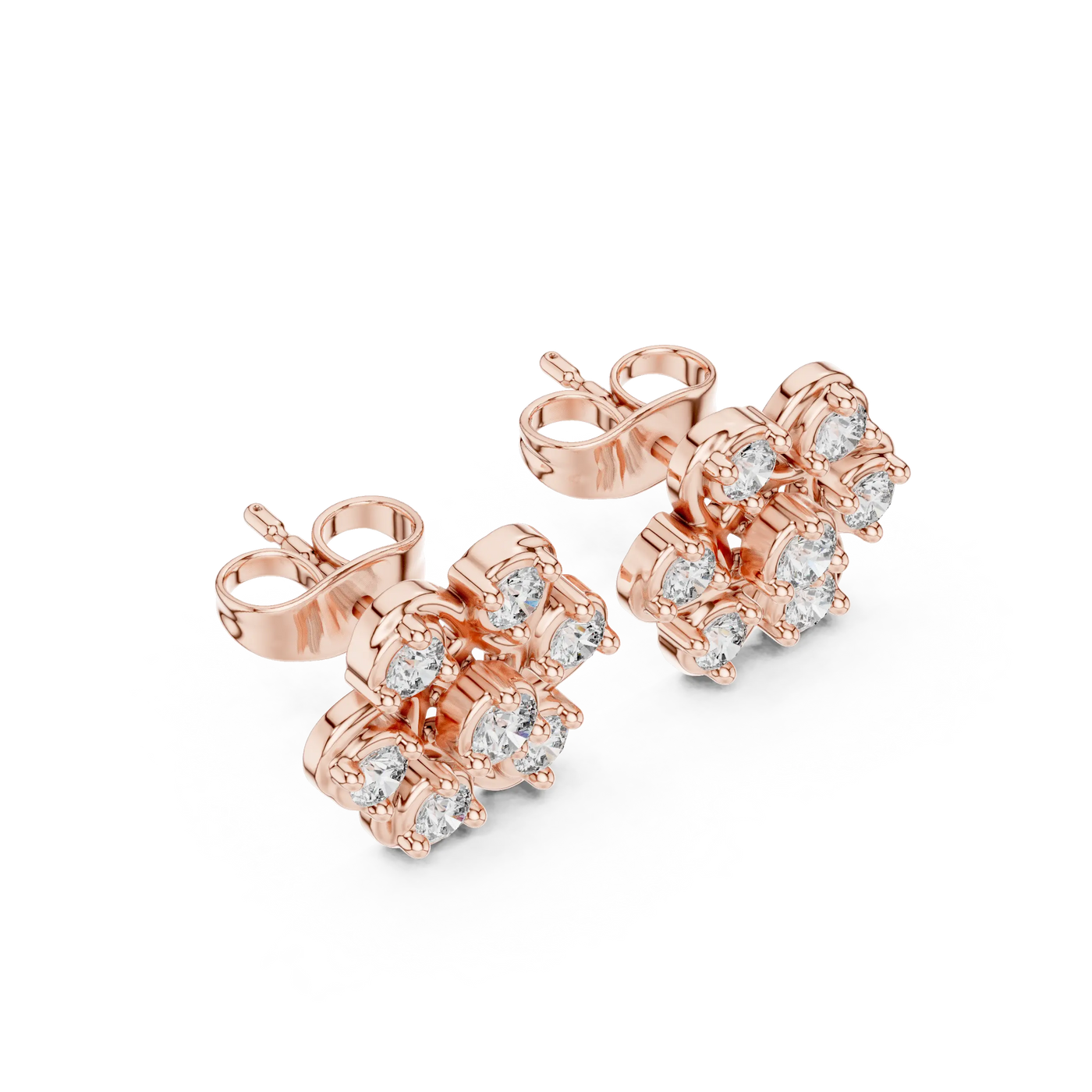 Pair Shot: Round Diamond Earrings with Prong Setting in 14k Rose Gold - Lab Grown - Driona Jewels