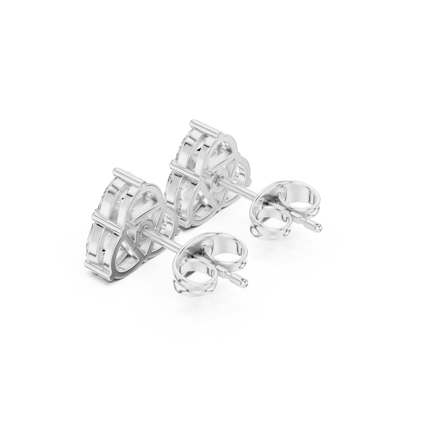Back-View: Round Diamond Earrings with Prong Setting in 14k White Gold - Lab Grown - Driona Jewels