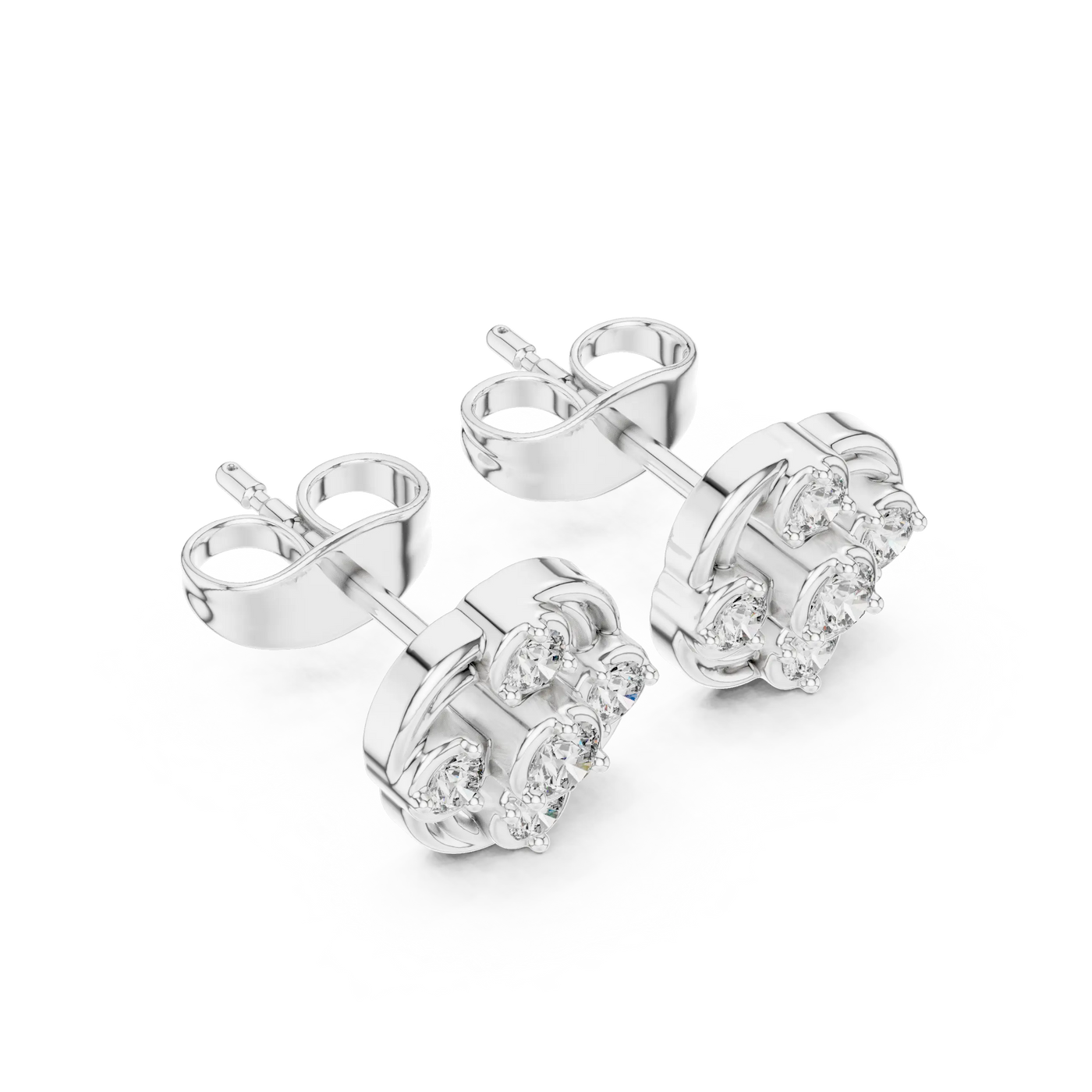 Pair-shot: Round Diamond Earrings with Prong Setting in 14k White Gold - Lab Grown - Driona Jewels