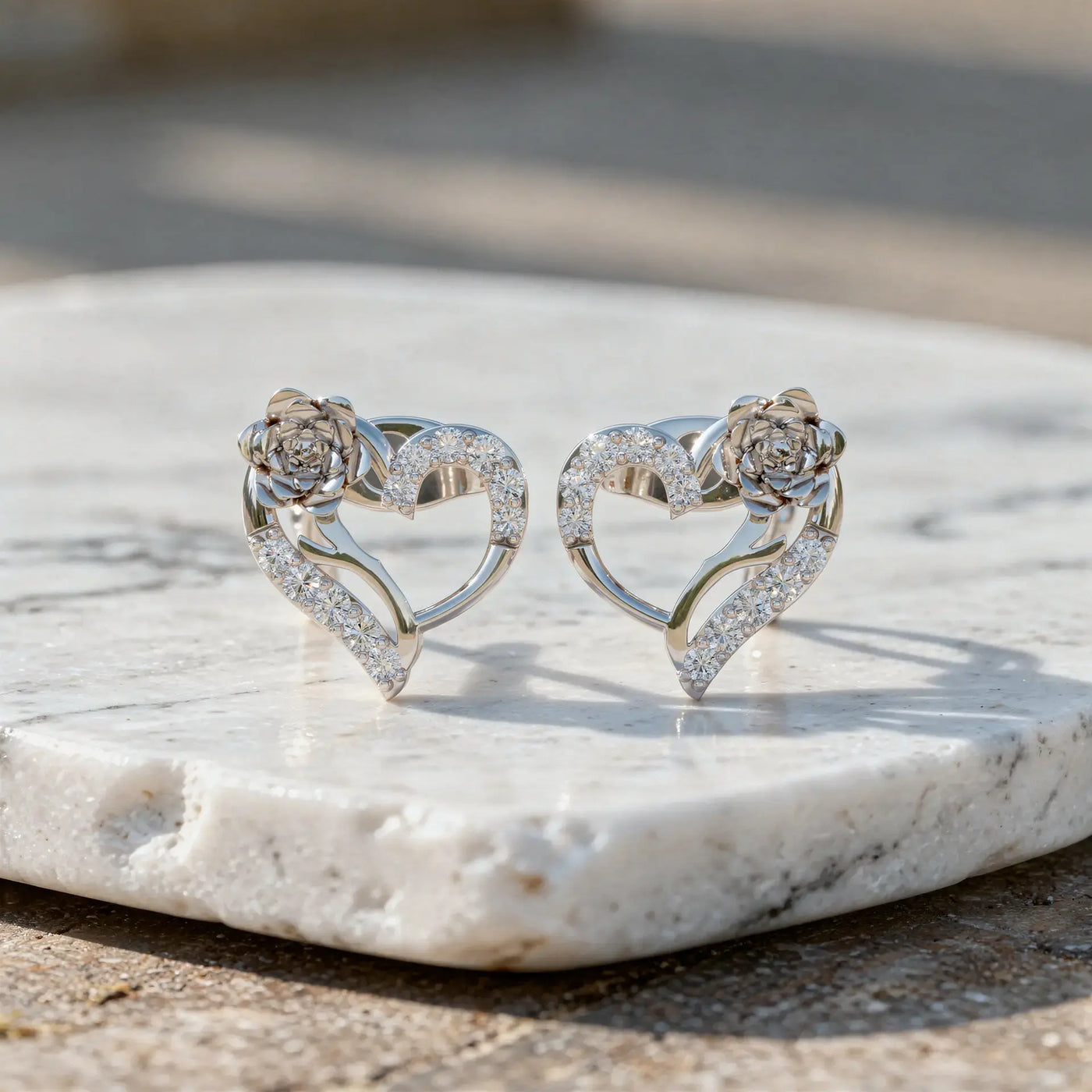 Pair-Shot: Round Diamond Earrings with Prong Setting in 14k White Gold - Lab Grown - Driona Jewels