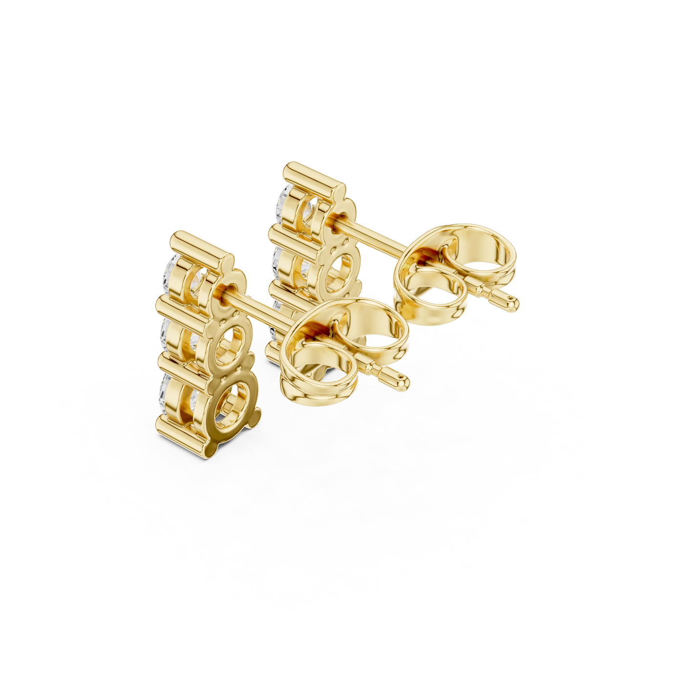 Back View: Round Diamond Earrings with Prong Setting in 14k Yellow Gold - Lab Grown - Driona Jewels