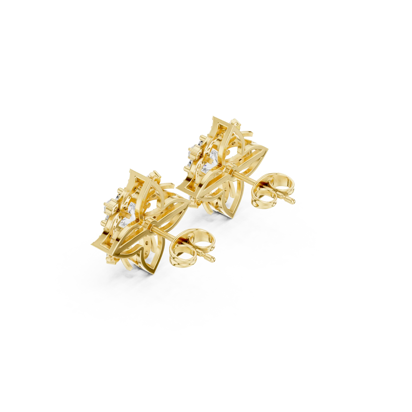 Back View: Round Diamond Earrings with Prong Setting in 14k Yellow Gold - Lab Grown - Driona Jewels