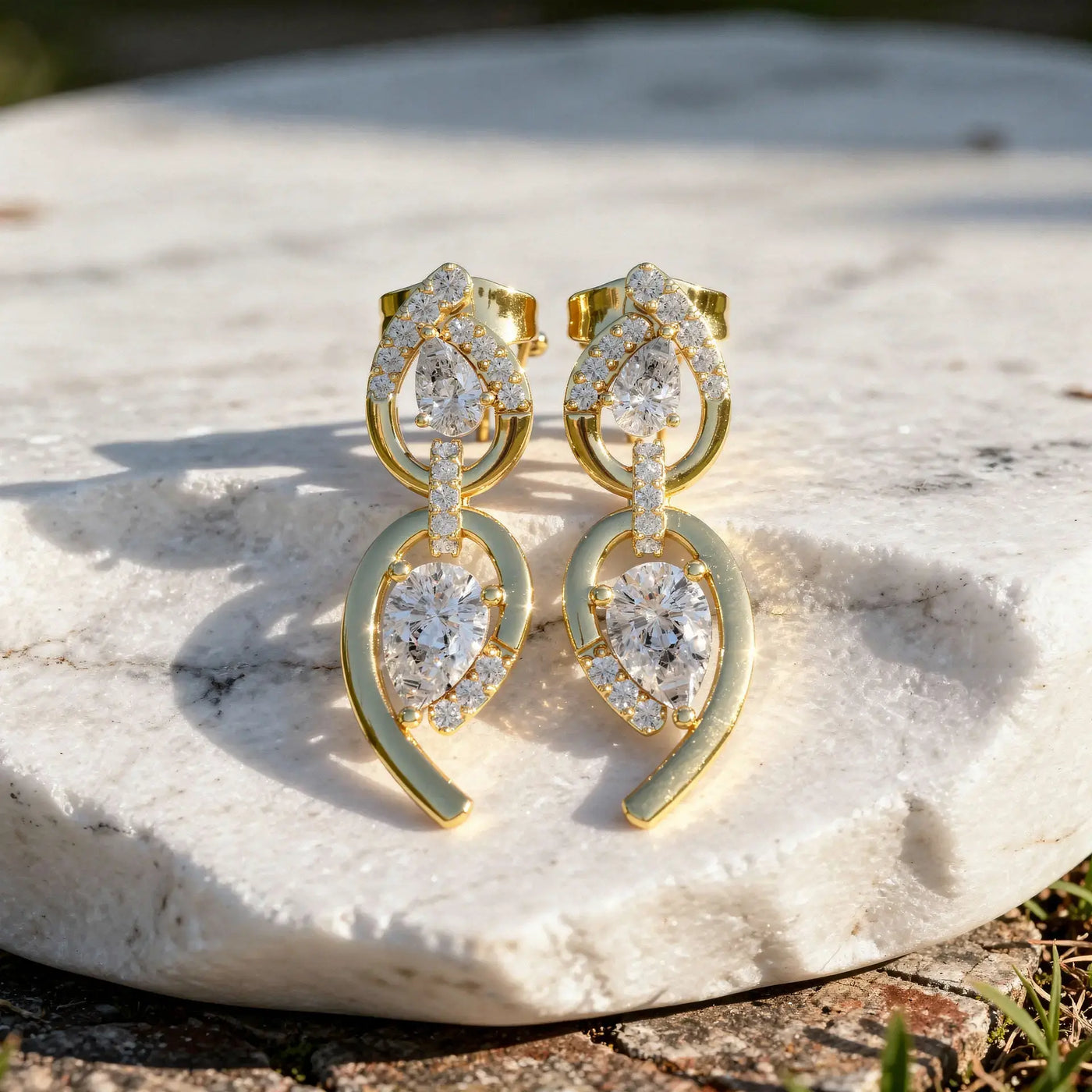 Pair Shot: Round Diamond Earrings with Prong Setting in 14k Yellow Gold - Lab Grown - Driona Jewels