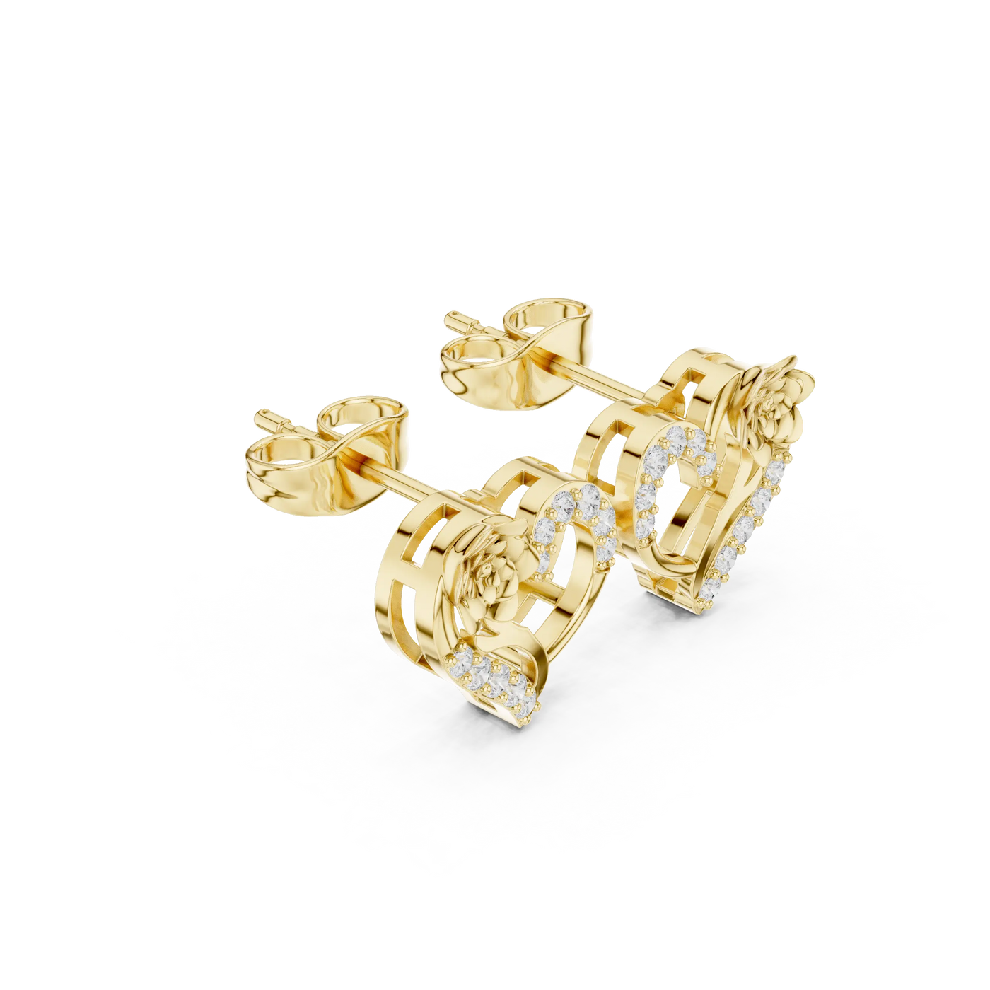 Pair Shot: Round Diamond Earrings with Prong Setting in 14k Yellow Gold - Lab Grown - Driona Jewels