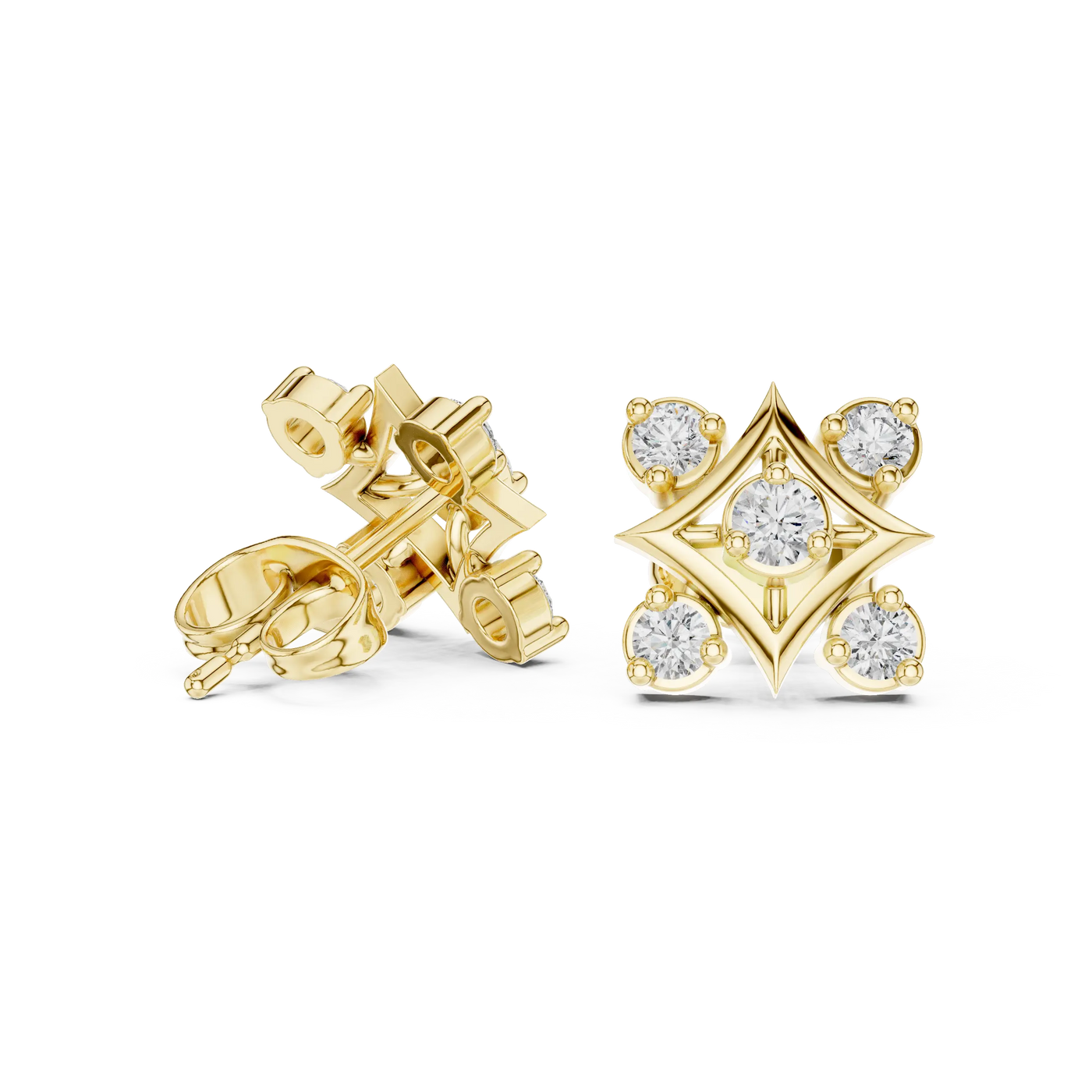 Pair Shot: Round Diamond Earrings with Prong Setting in 14k Yellow Gold - Lab Grown - Driona Jewels