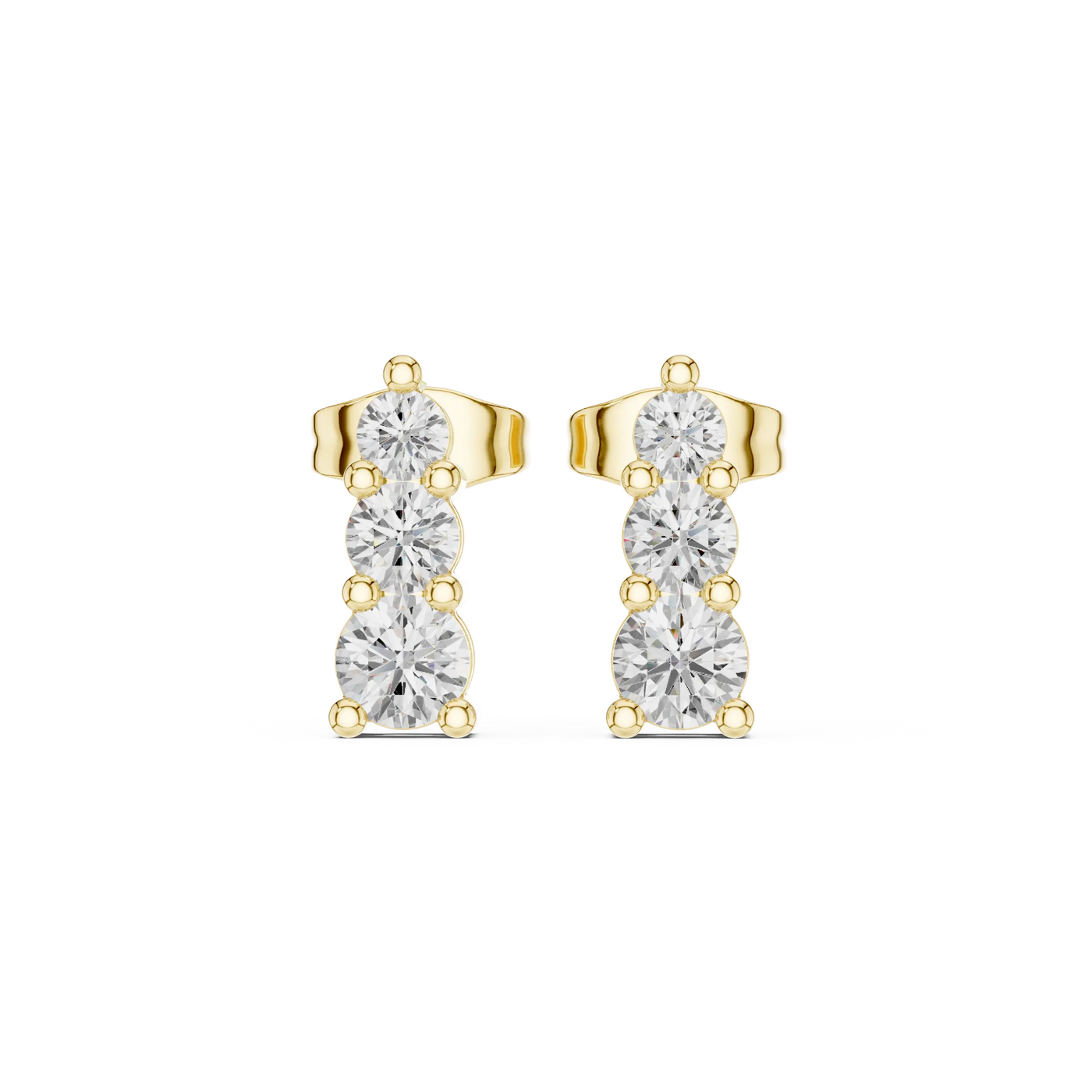 Pair Shot: Round Diamond Earrings with Prong Setting in 14k Yellow Gold - Lab Grown - Driona Jewels