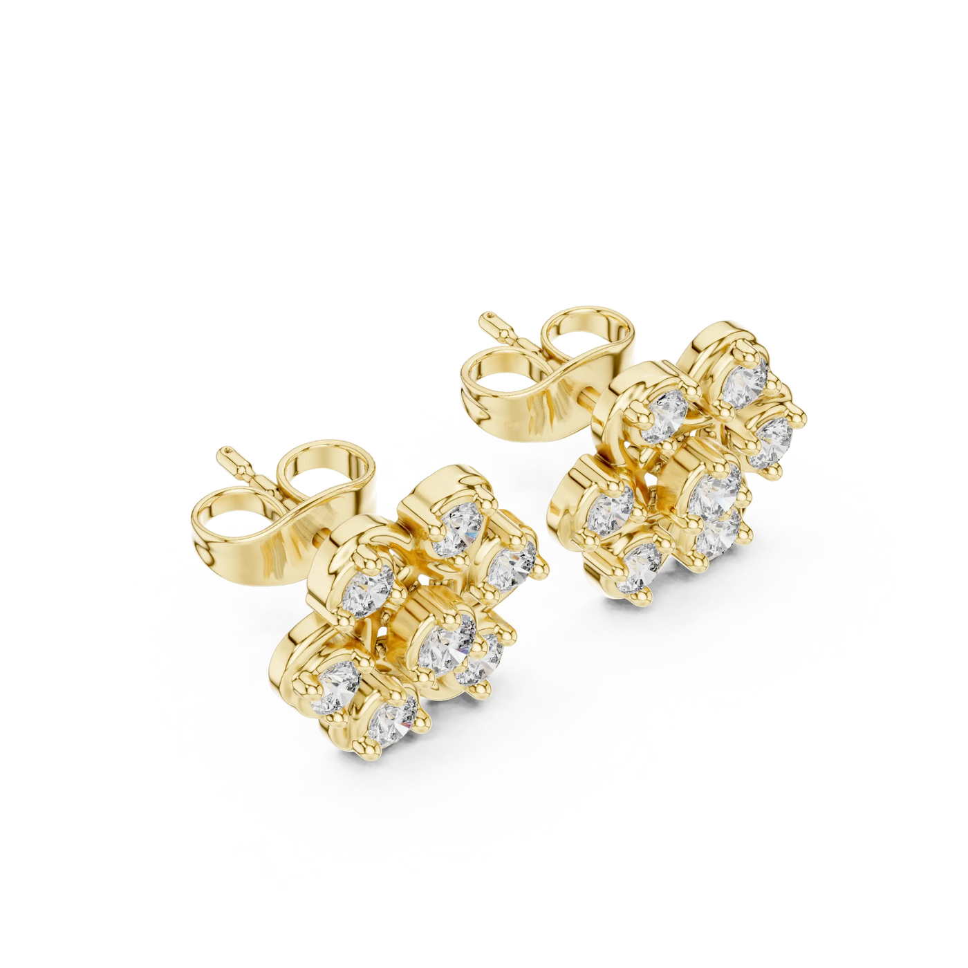 Pair Shot: Round Diamond Studs with Prong Setting in 14k Yellow Gold - Lab Grown - Driona Jewels