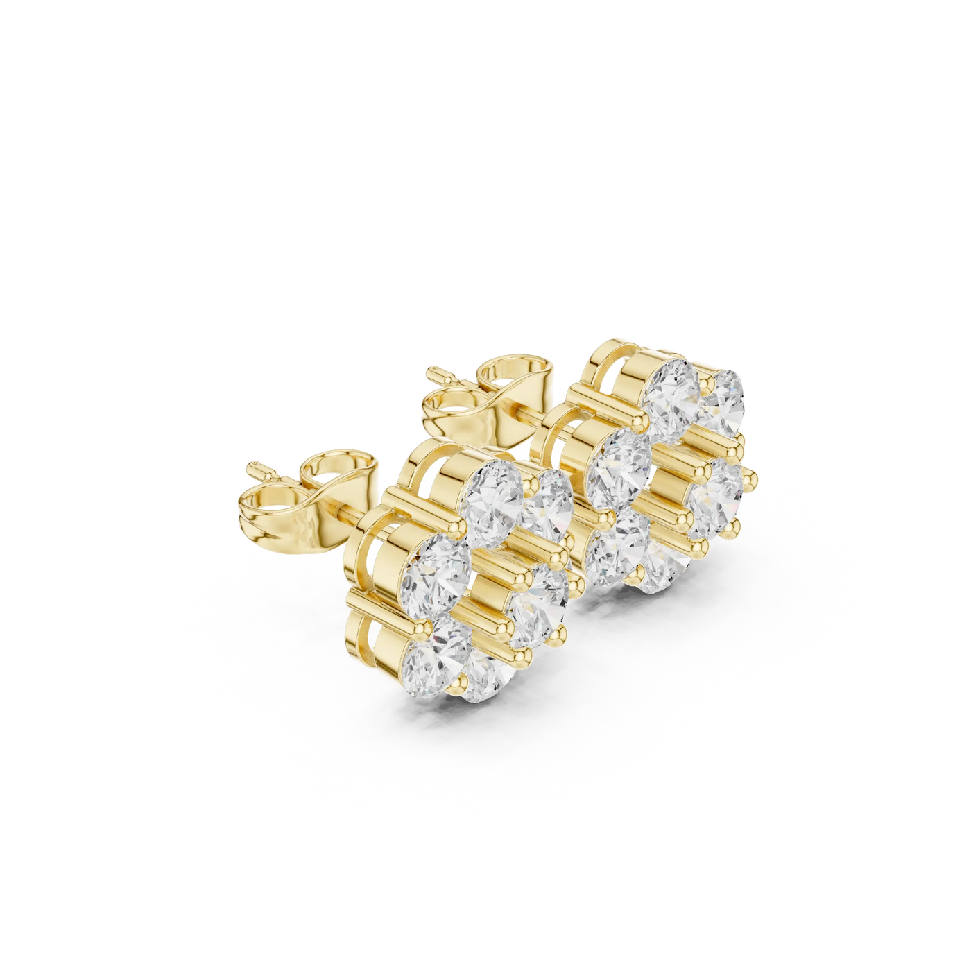 Pair Shot: Round Diamond Earrings with Prong Setting in 14k Yellow Gold - Lab Grown - Driona Jewels