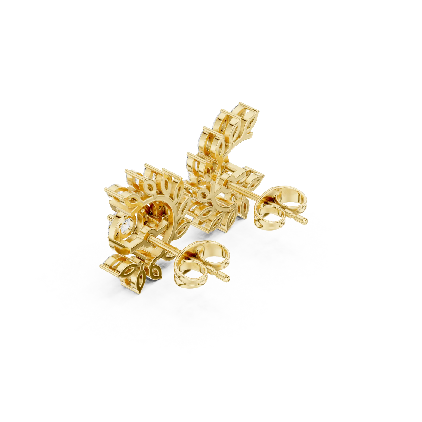 Three-Quarter View: Round Diamond Earrings with Prong Setting in 14k Yellow Gold - Lab Grown - Driona Jewels