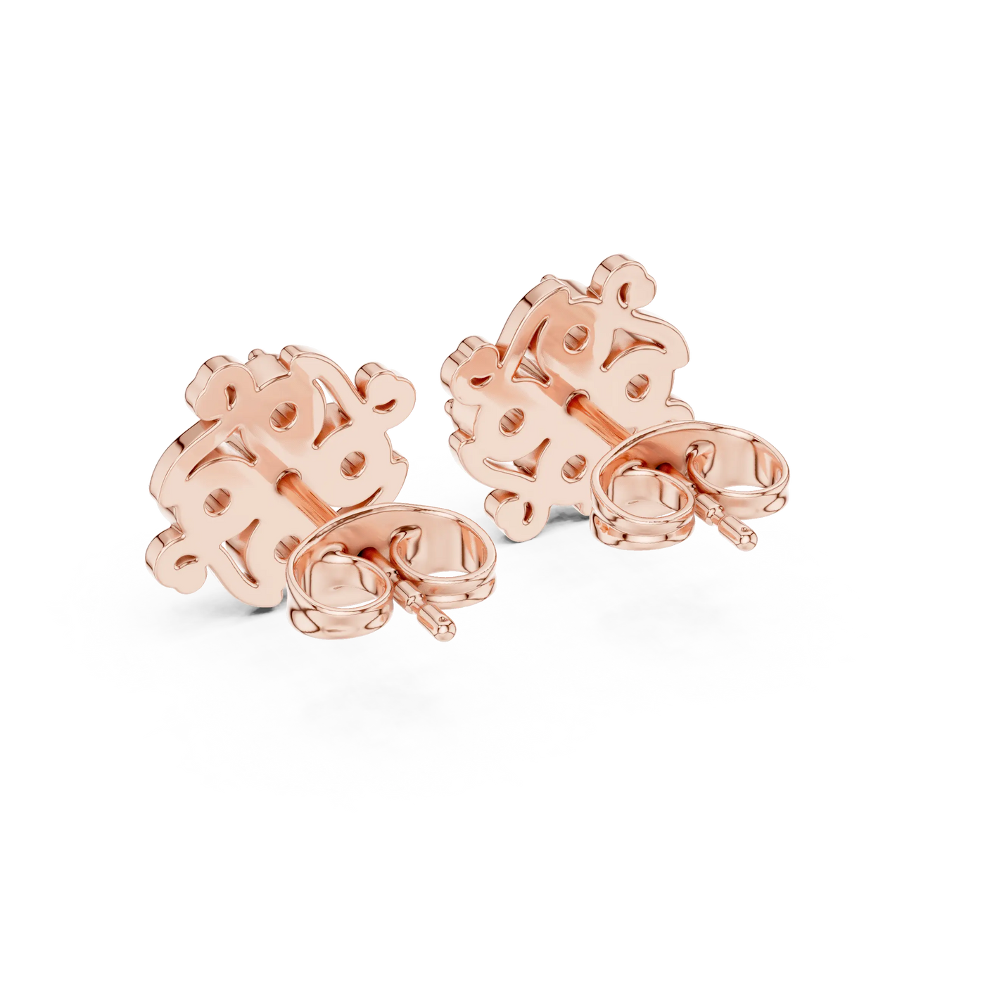 Pair-Shot: Round Diamond Earrings with Stud Setting in 14k Rose Gold - Lab Grown - Driona Jewels