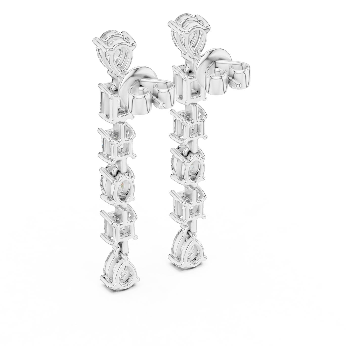 Front-view: Round Diamond Earrings with Stud Setting in 14k White Gold - Lab Grown - Driona Jewels