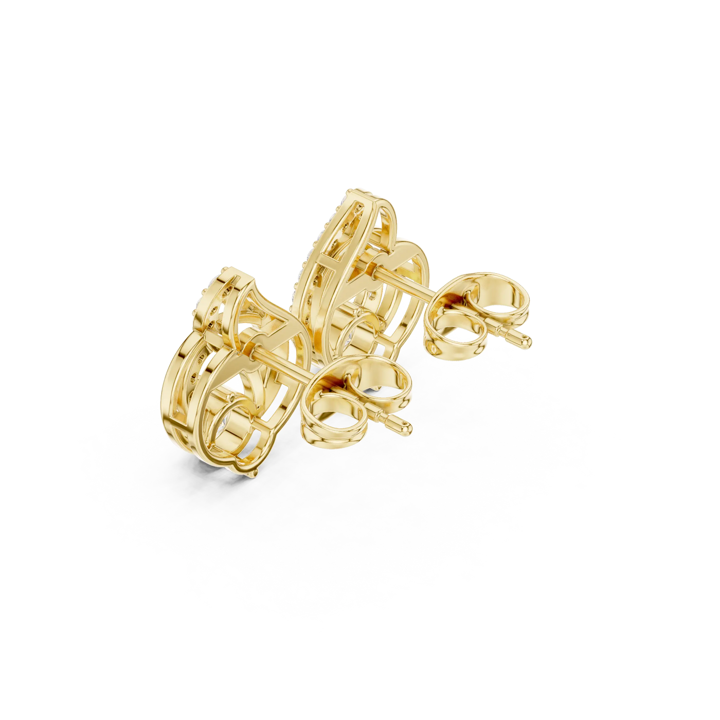 Back-View: Round Diamond Earrings with Stud Setting in 14k Yellow Gold - Lab Grown - Driona Jewels