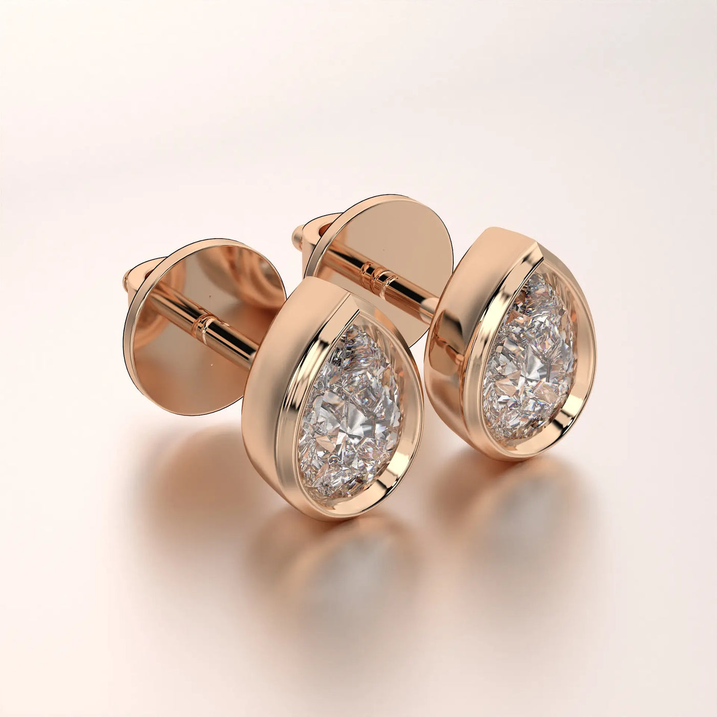 Pear Bezel Set Lab Grown Diamond Stud Earrings, Minimalist Style