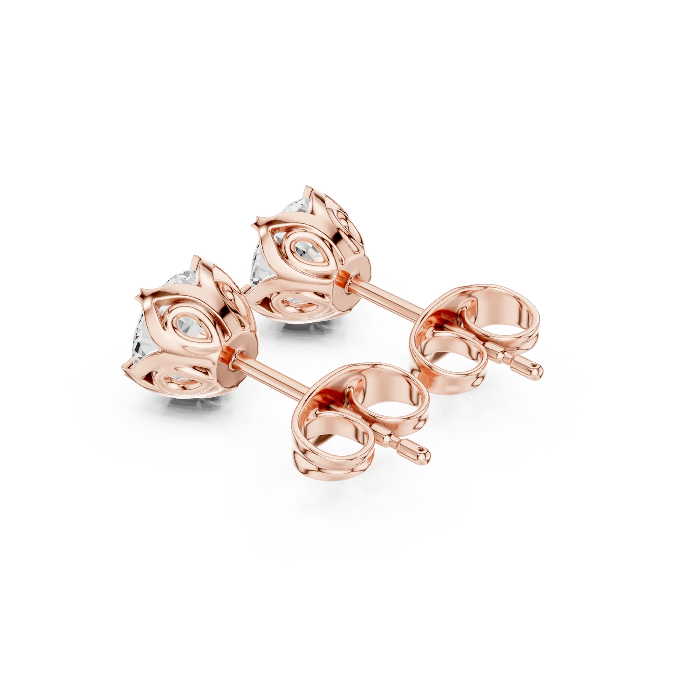 Back-View: Trillion Diamond Earrings with Stud Setting in 14k Rose Gold - Lab Grown - Driona Jewels
