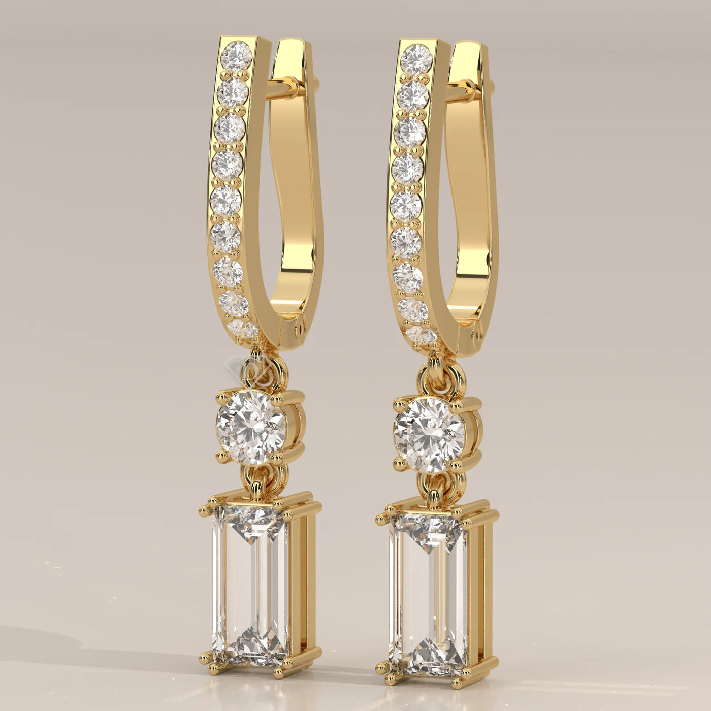 Stone Detail: Emerald Cut Lab Grown Diamonds in Pavé Setting – Yellow Gold – Driona Jewels