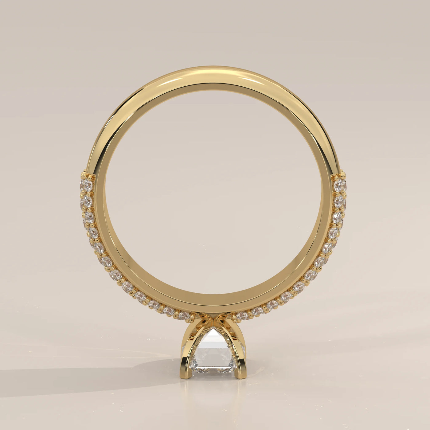 Front View: Emerald Cut Diamond Ring with Pavé Setting in Yellow Gold – Lab Grown – Driona Jewels