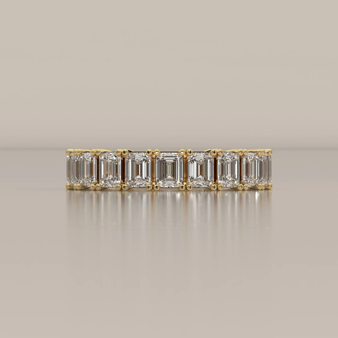 Side Profile: Emerald Cut Diamond Eternity Band with Eternity Setting in Yellow Gold – Lab Grown – Driona Jewels