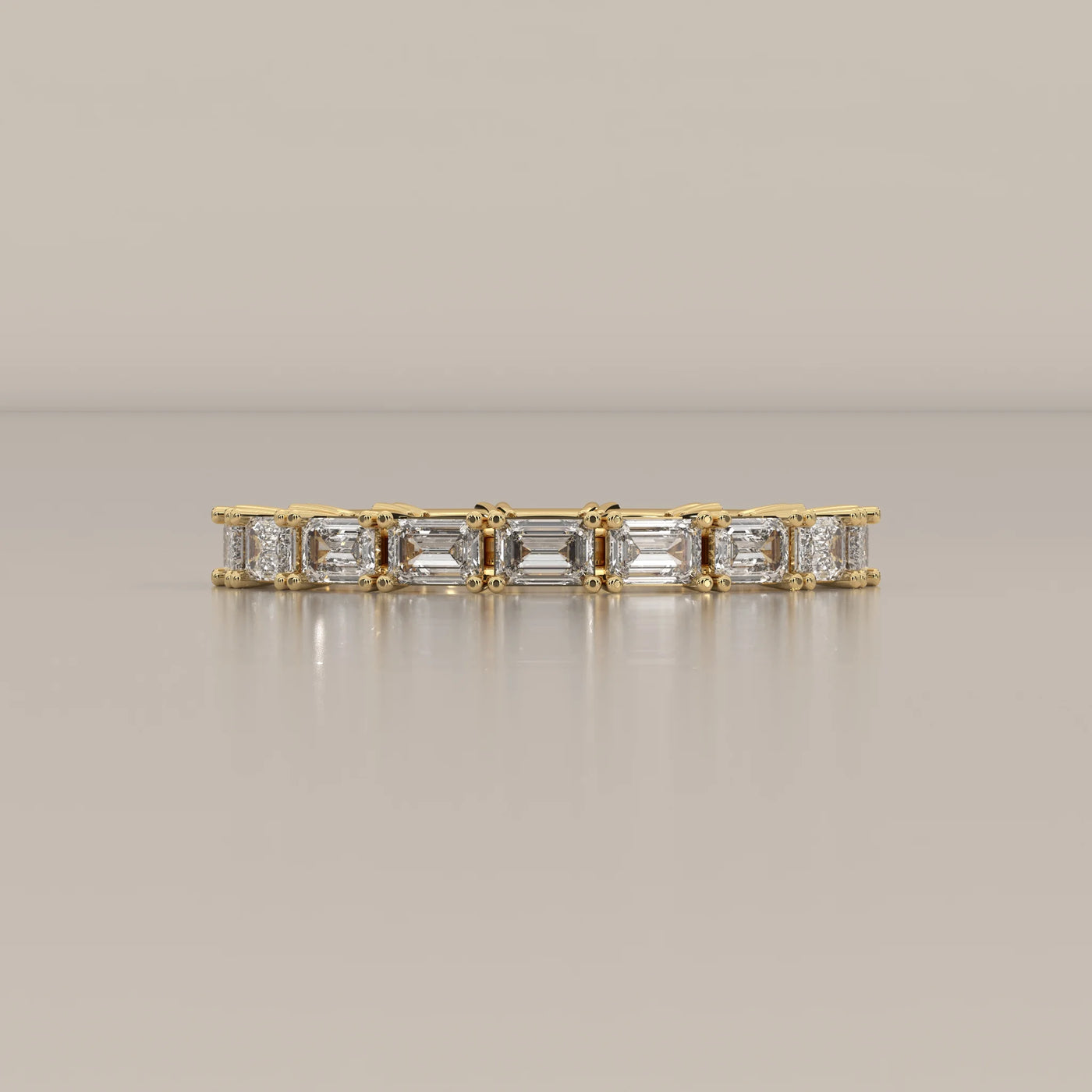 Side Profile: Emerald Cut Diamond Eternity Band with Eternity Setting in Yellow Gold – Lab Grown – Driona Jewels