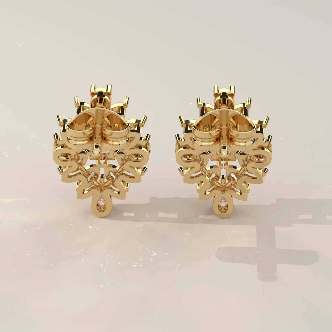 Back View: Emerald Cut Diamond Stud Earrings with Halo Setting in Yellow Gold – Lab Grown – Driona Jewels